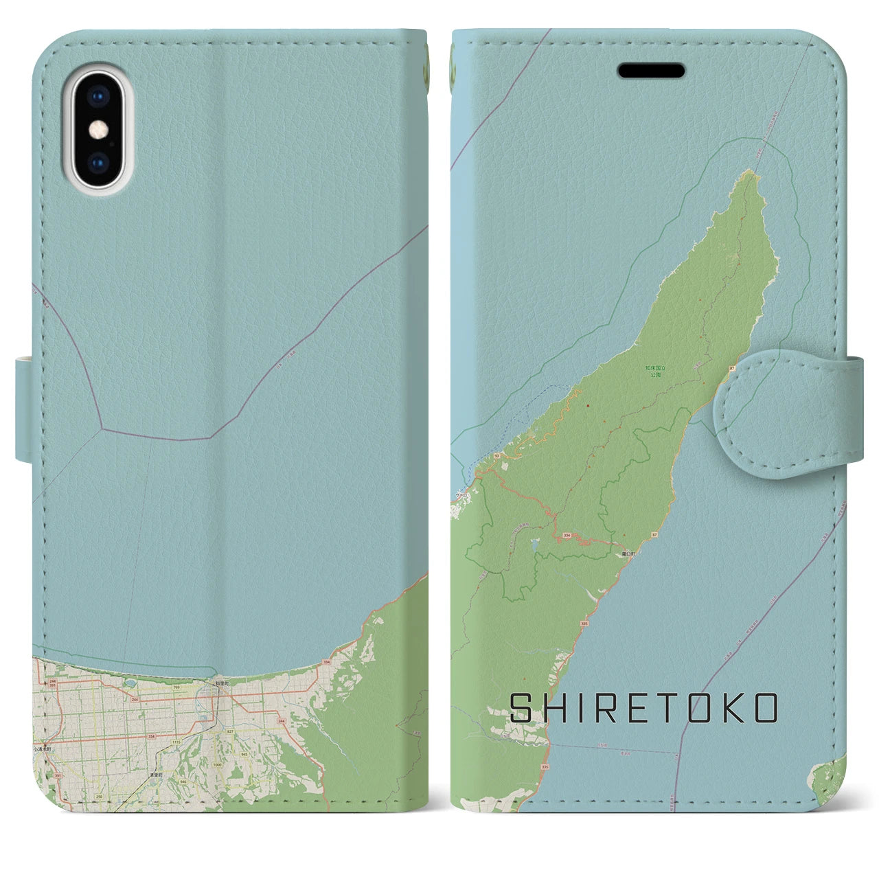 【知床(北海道)】地図柄iPhoneケース(手帳タイプ)ナチュラル・iPhone XS Max 用