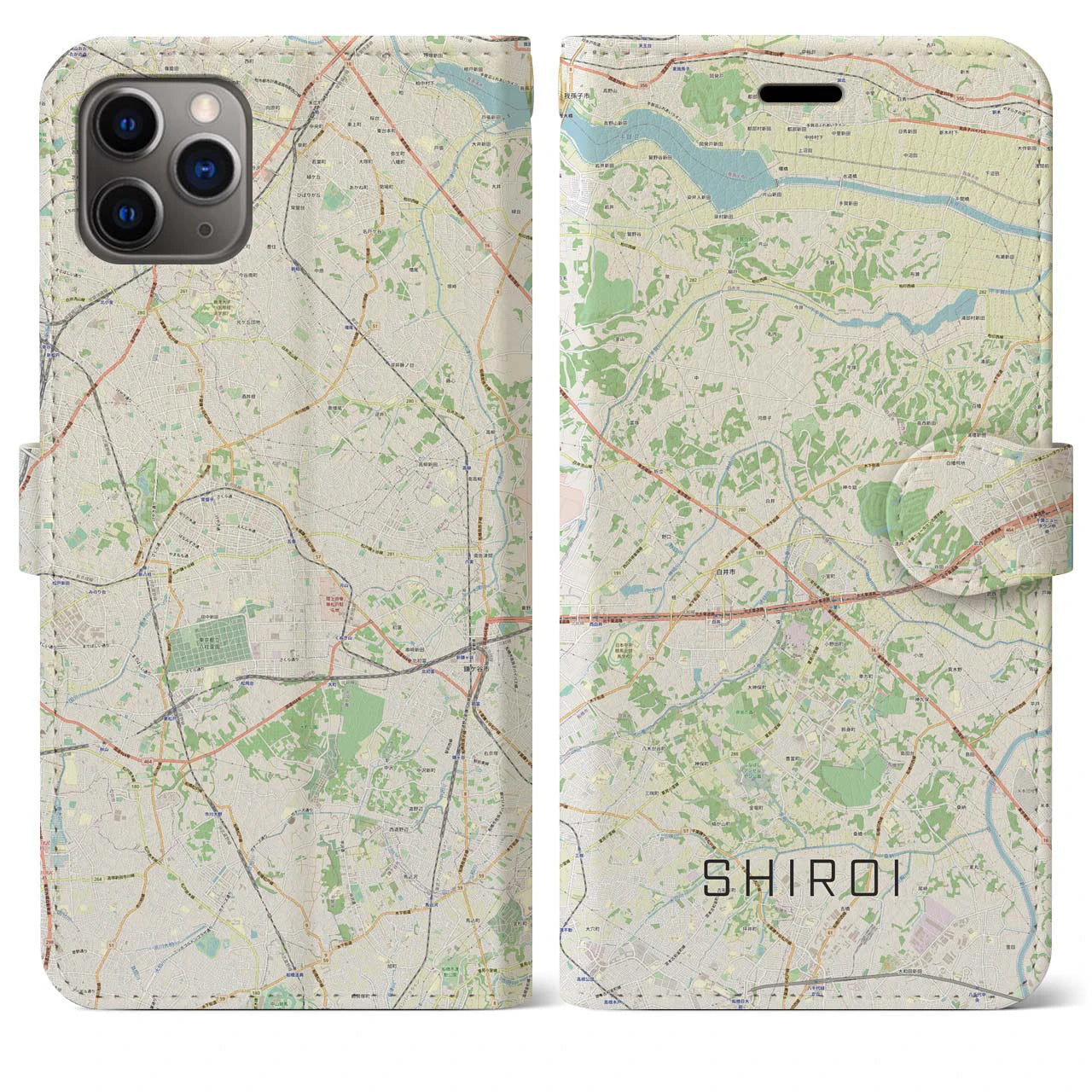 【白井(千葉県)】地図柄iPhoneケース(手帳タイプ)ナチュラル・iPhone 11 Pro Max 用