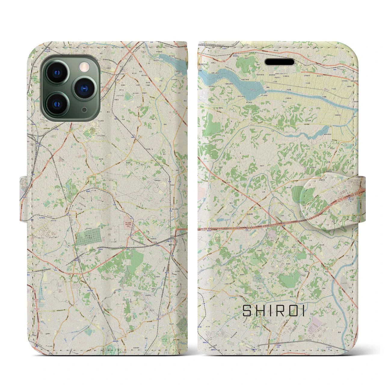 【白井(千葉県)】地図柄iPhoneケース(手帳タイプ)ナチュラル・iPhone 11 Pro 用
