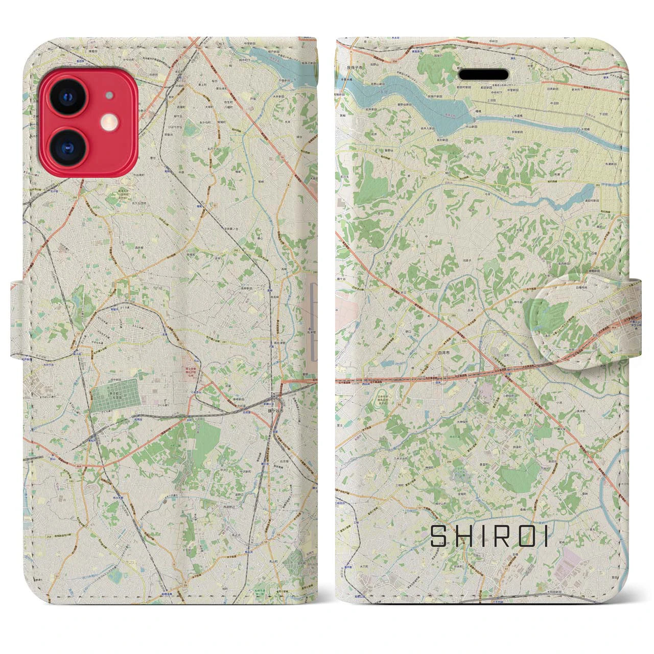 【白井(千葉県)】地図柄iPhoneケース(手帳タイプ)ナチュラル・iPhone 11 用
