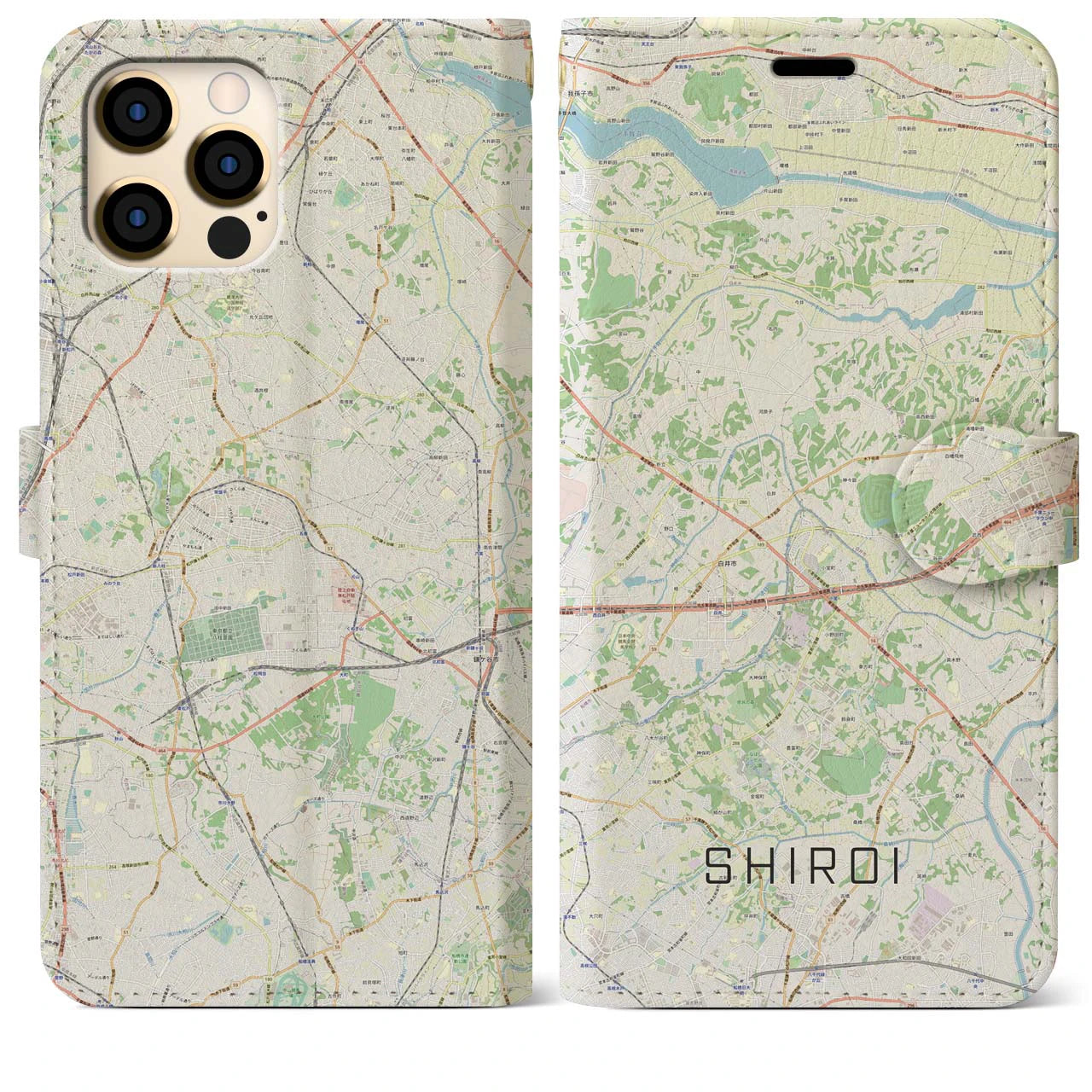 【白井(千葉県)】地図柄iPhoneケース(手帳タイプ)ナチュラル・iPhone 12 Pro Max 用