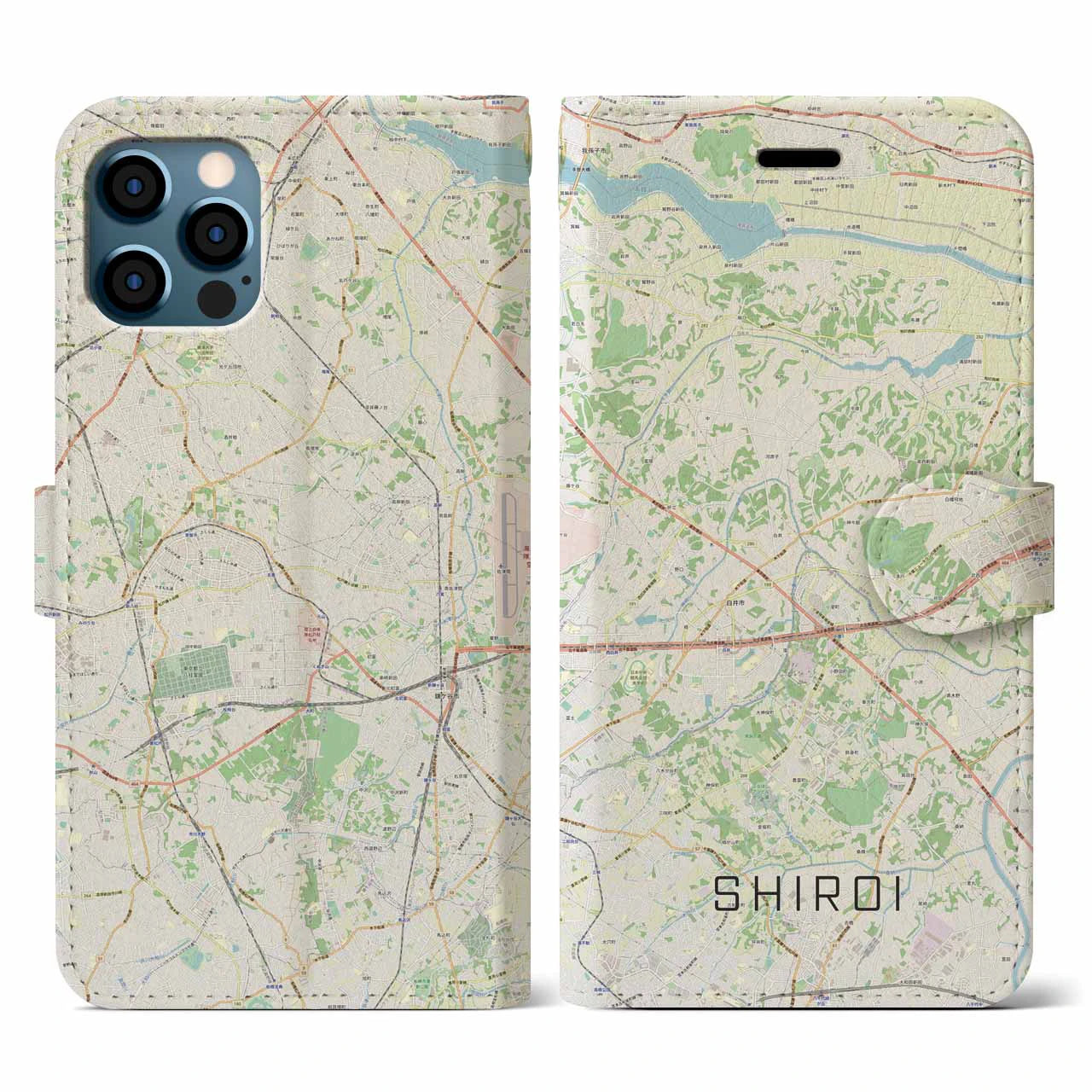 【白井(千葉県)】地図柄iPhoneケース(手帳タイプ)ナチュラル・iPhone 12 / 12 Pro 用