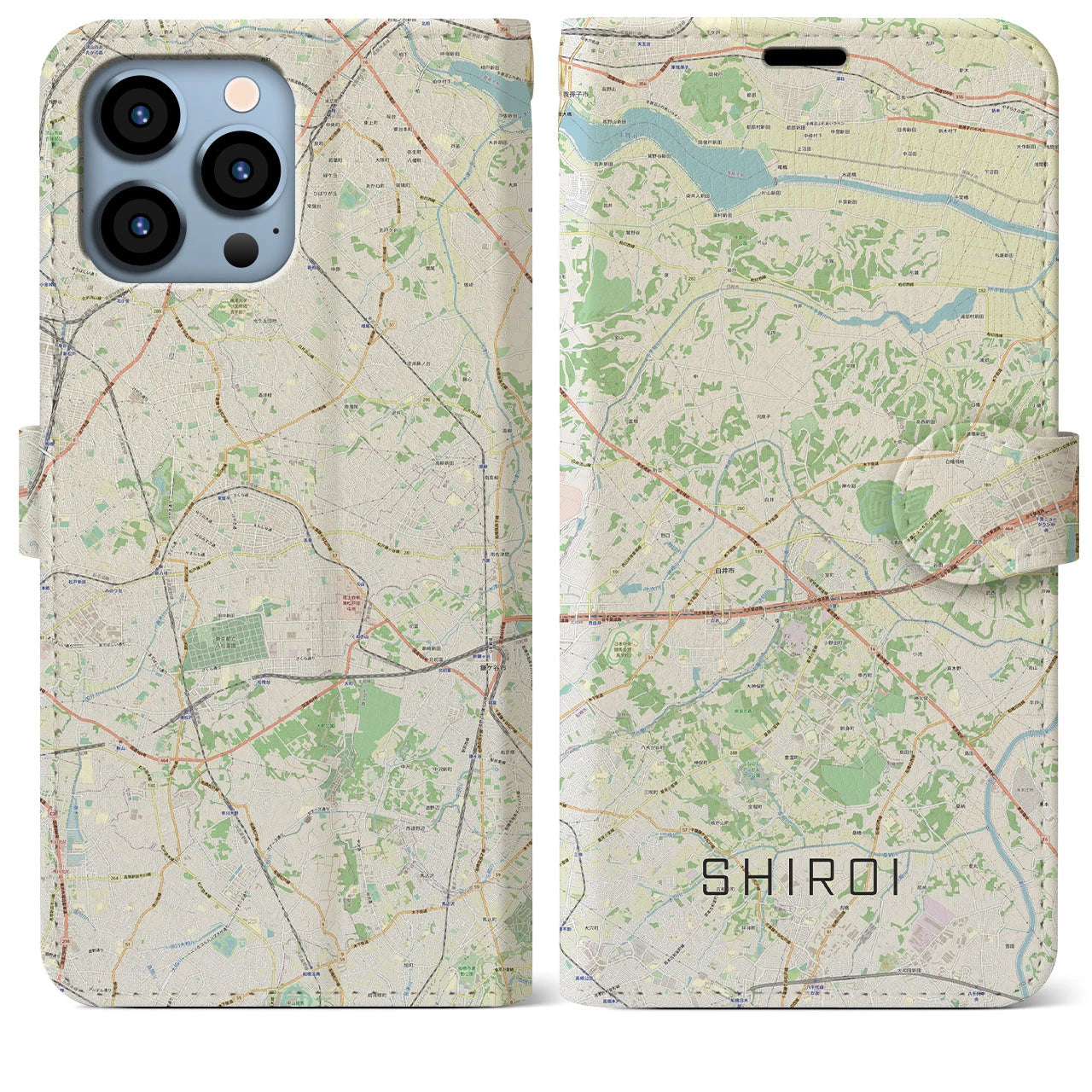【白井(千葉県)】地図柄iPhoneケース(手帳タイプ)ナチュラル・iPhone 13 Pro Max 用