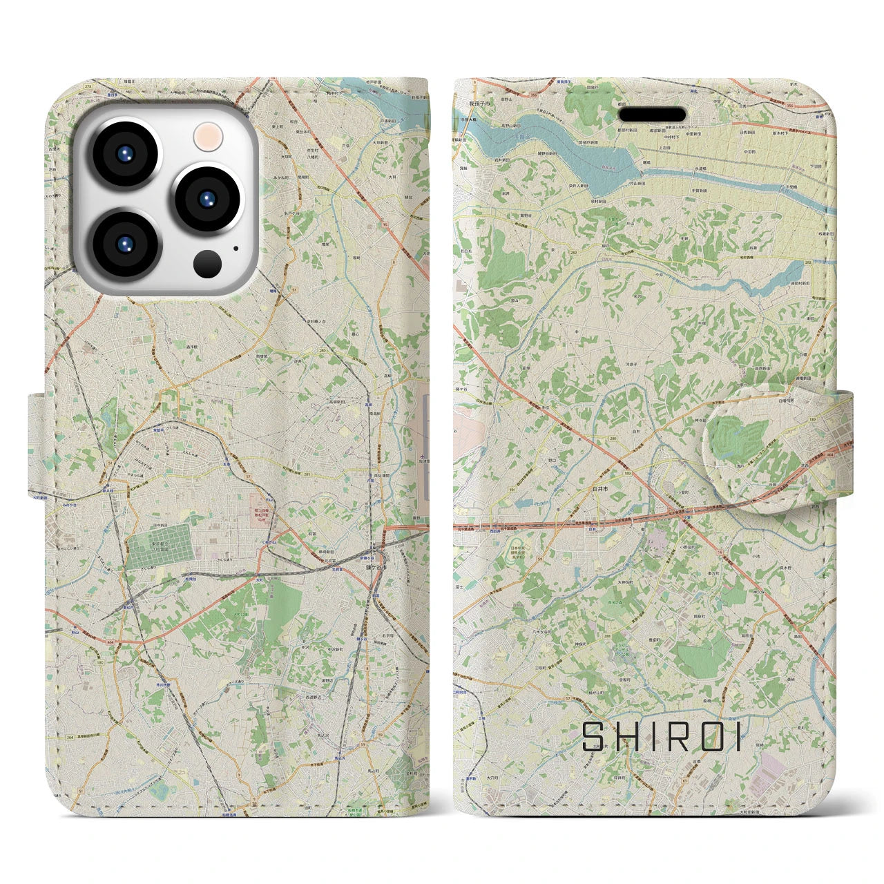 【白井(千葉県)】地図柄iPhoneケース(手帳タイプ)ナチュラル・iPhone 13 Pro 用