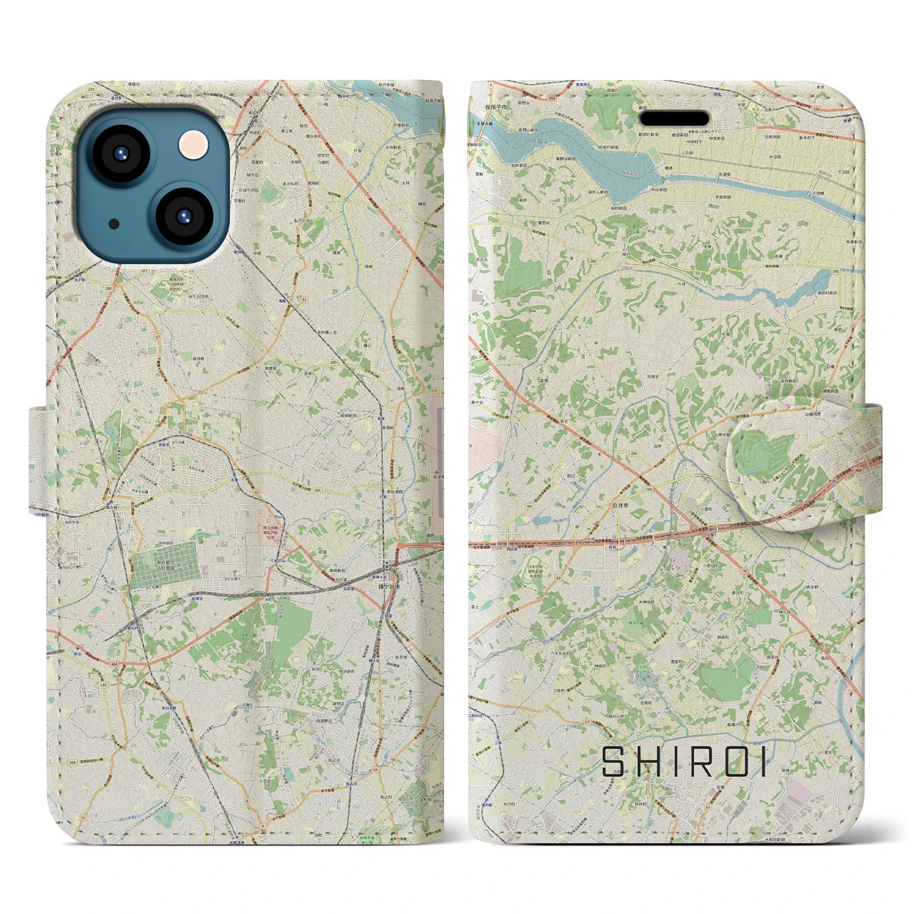 【白井(千葉県)】地図柄iPhoneケース(手帳タイプ)ナチュラル・iPhone 13 用