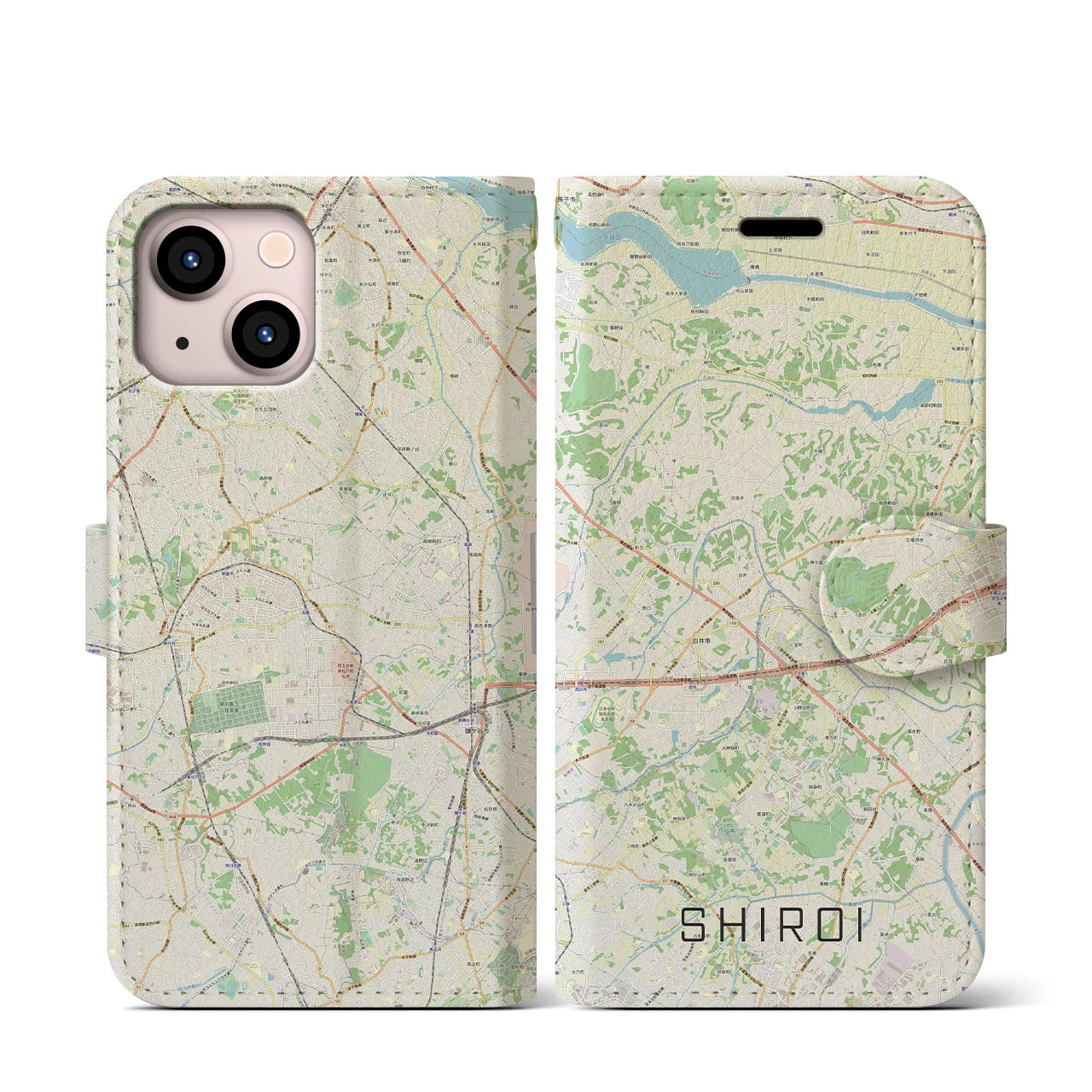 【白井(千葉県)】地図柄iPhoneケース(手帳タイプ)ナチュラル・iPhone 13 mini 用
