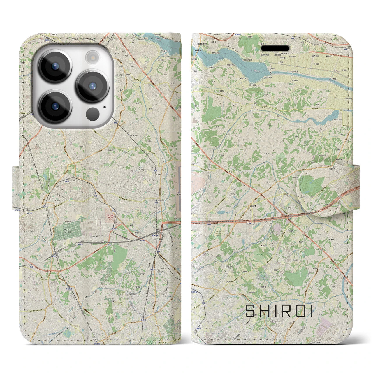 【白井(千葉県)】地図柄iPhoneケース(手帳タイプ)ナチュラル・iPhone 14 Pro 用