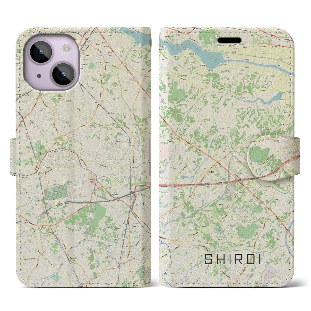 【白井(千葉県)】地図柄iPhoneケース(手帳タイプ)ナチュラル・iPhone 14 用