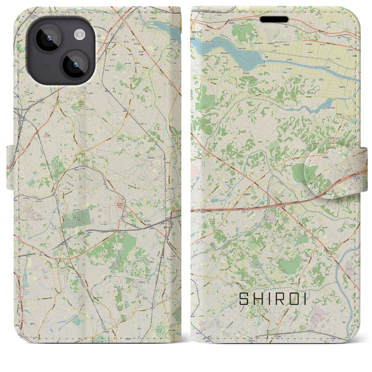 【白井(千葉県)】地図柄iPhoneケース(手帳タイプ)ナチュラル・iPhone 14 Plus 用