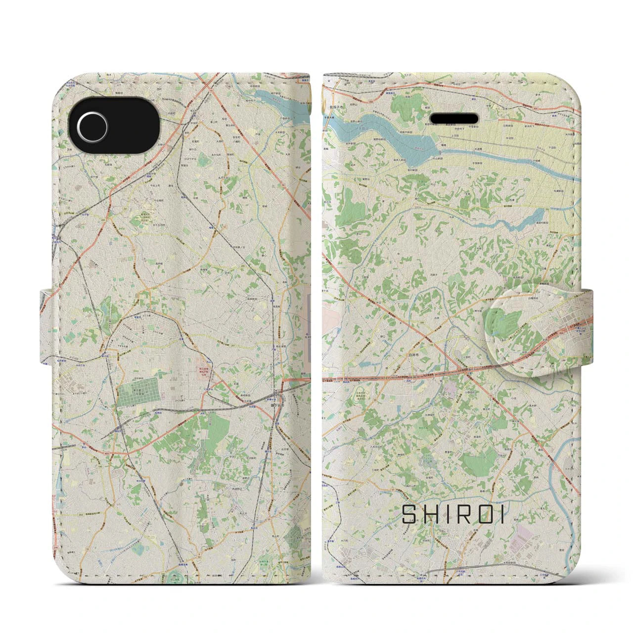 【白井(千葉県)】地図柄iPhoneケース(手帳タイプ)ナチュラル・iPhone SE(第3 / 第2世代) / 8 / 7 / 6s / 6 用