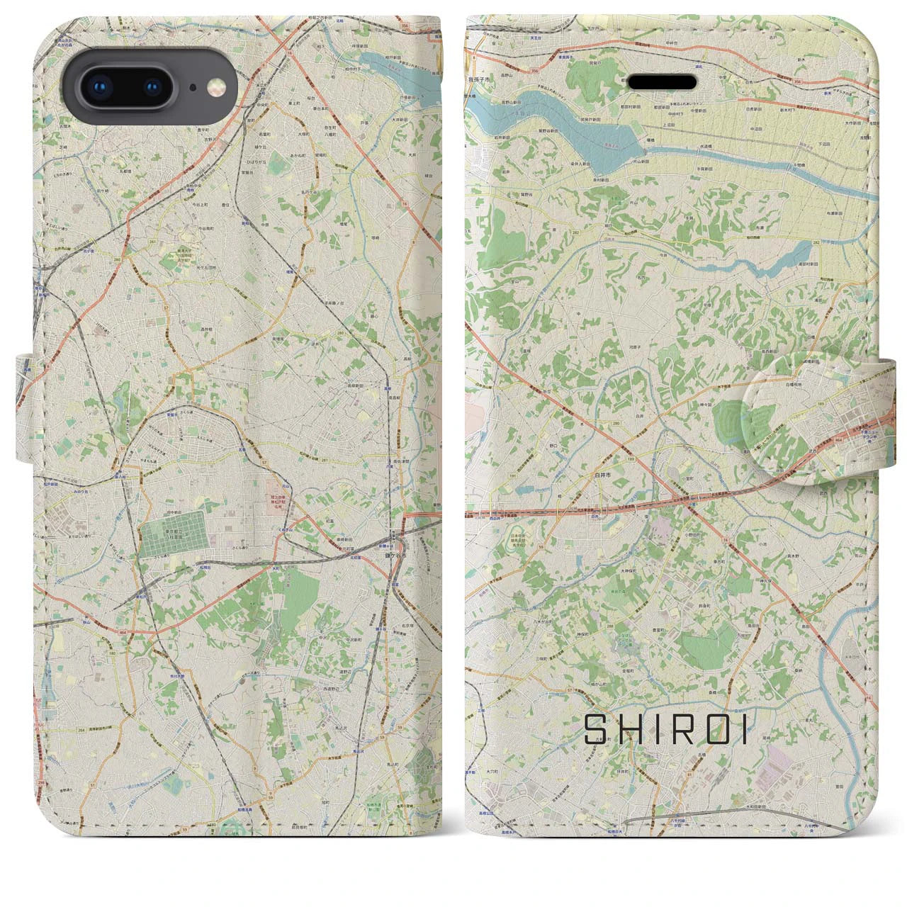 【白井(千葉県)】地図柄iPhoneケース(手帳タイプ)ナチュラル・iPhone 8Plus /7Plus / 6sPlus / 6Plus 用