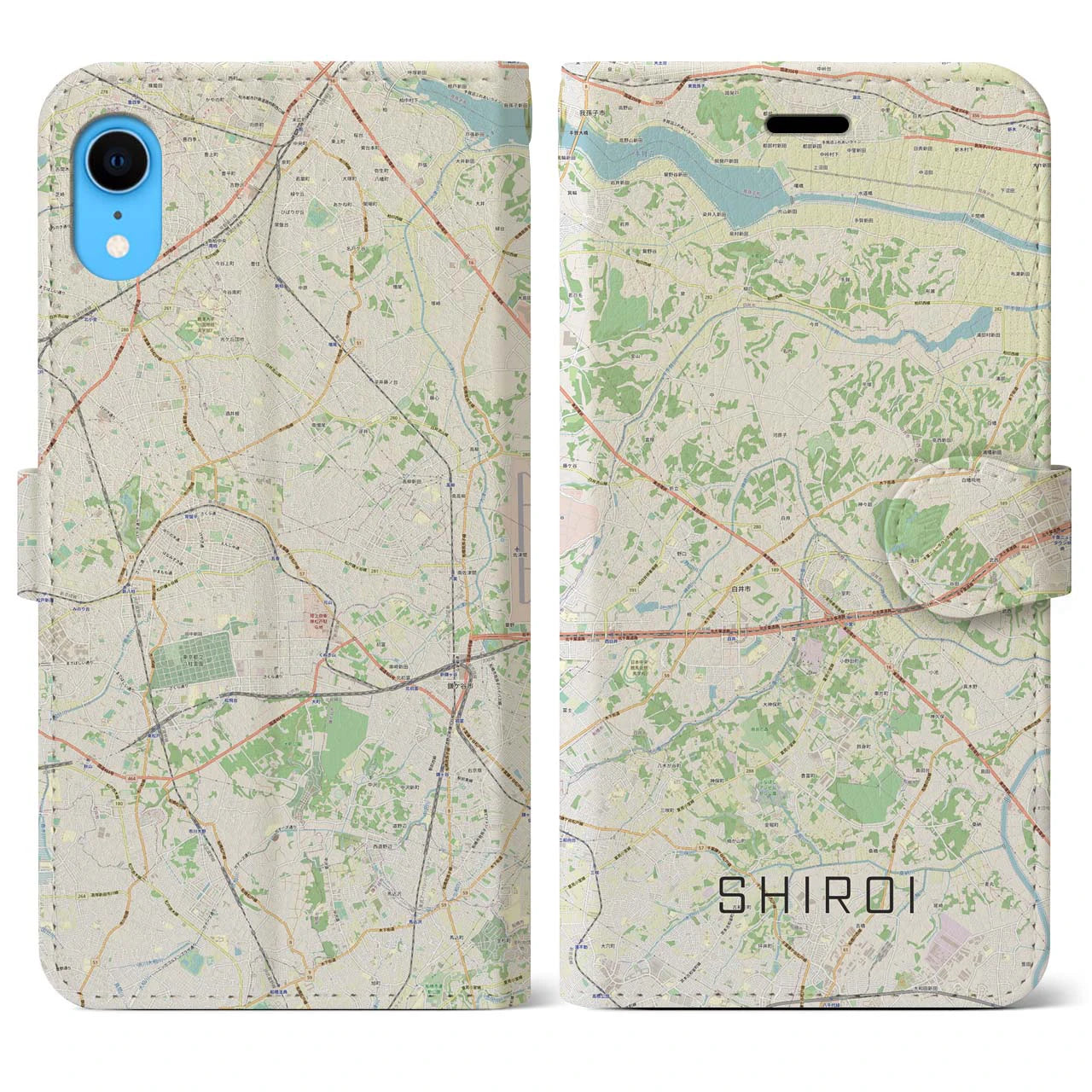 【白井(千葉県)】地図柄iPhoneケース(手帳タイプ)ナチュラル・iPhone XR 用