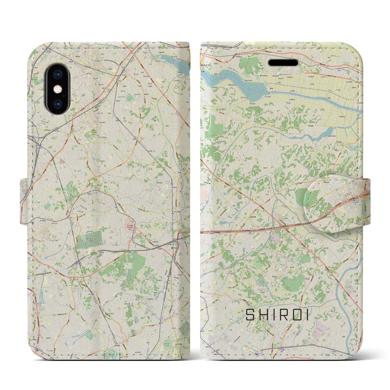 【白井(千葉県)】地図柄iPhoneケース(手帳タイプ)ナチュラル・iPhone XS / X 用
