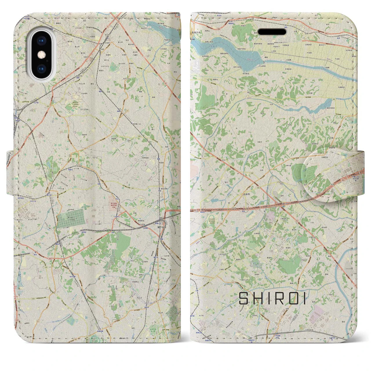 【白井(千葉県)】地図柄iPhoneケース(手帳タイプ)ナチュラル・iPhone XS Max 用