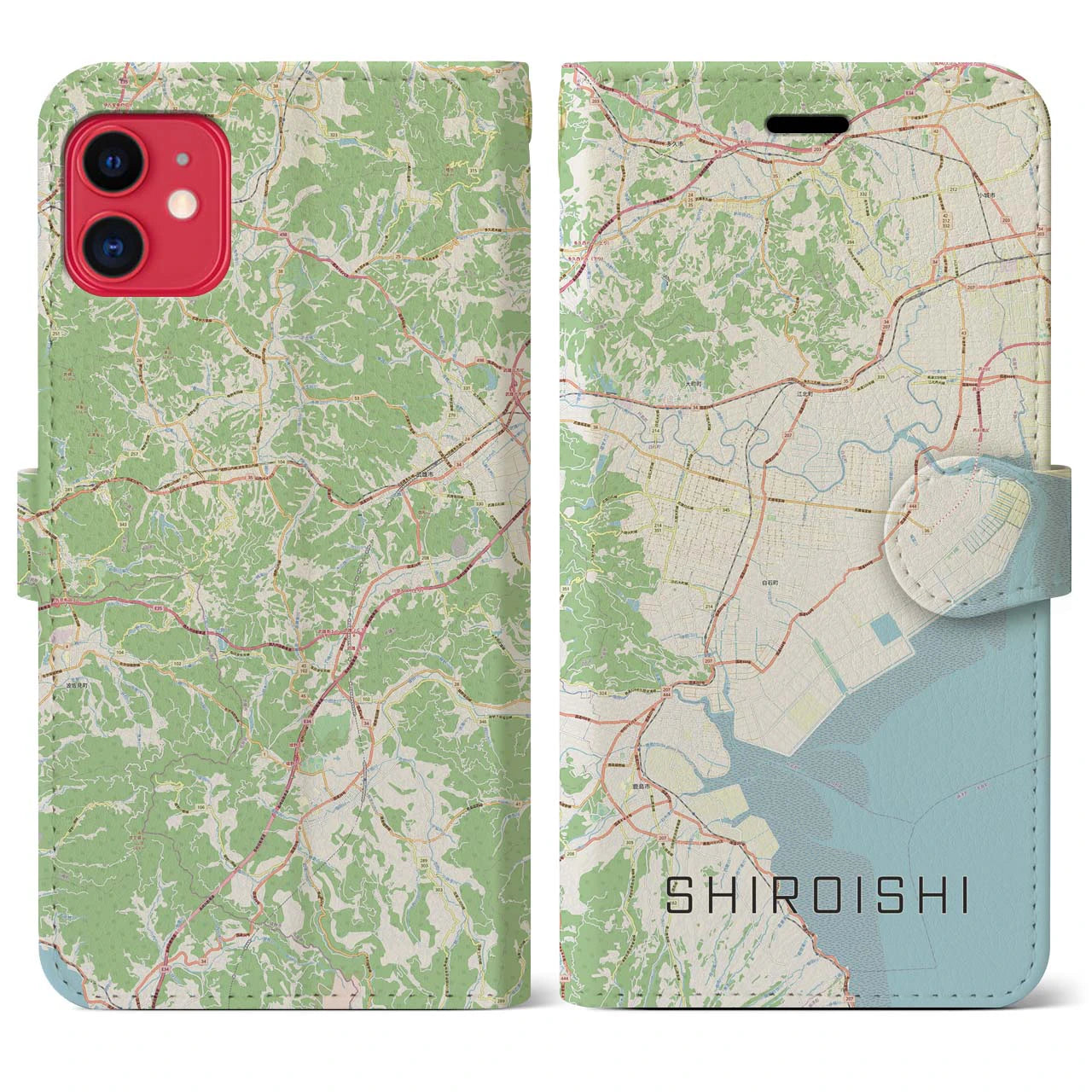 【白石(佐賀県)】地図柄iPhoneケース(手帳タイプ)ナチュラル・iPhone 11 用
