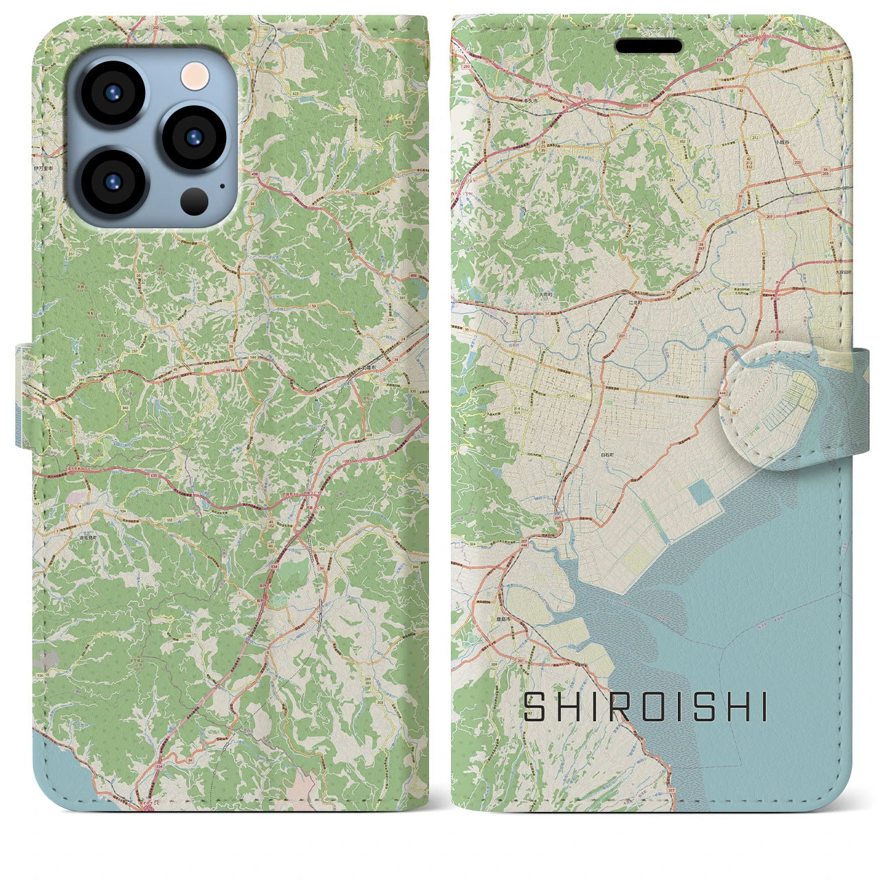 【白石(佐賀県)】地図柄iPhoneケース(手帳タイプ)ナチュラル・iPhone 13 Pro Max 用