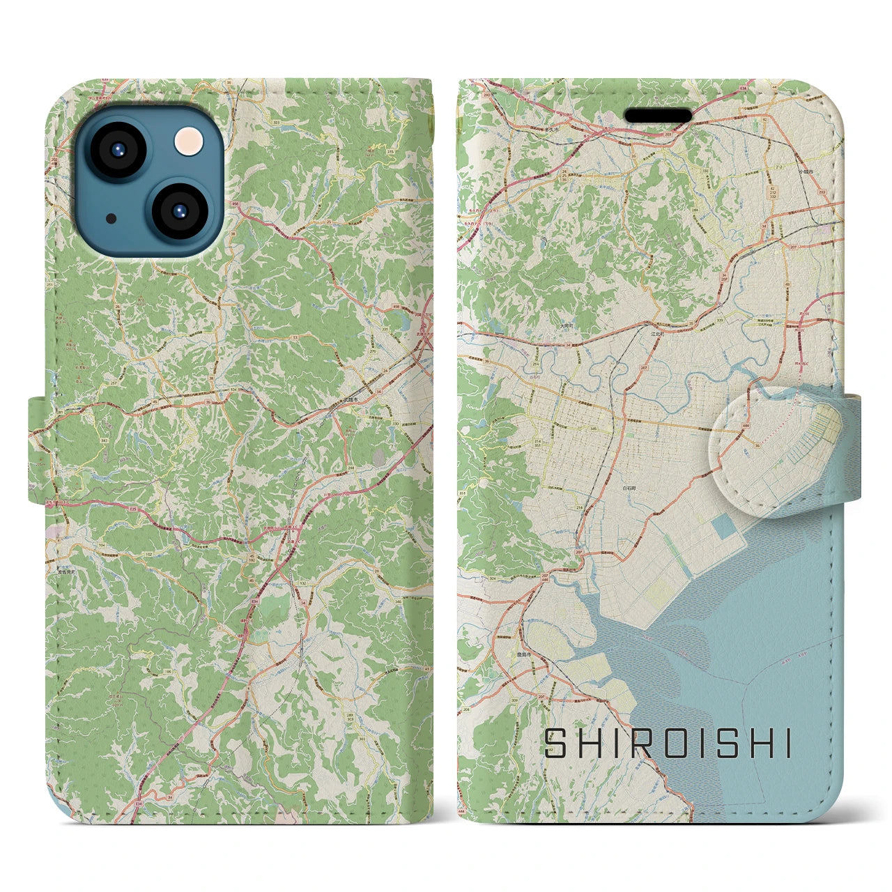 【白石(佐賀県)】地図柄iPhoneケース(手帳タイプ)ナチュラル・iPhone 13 用