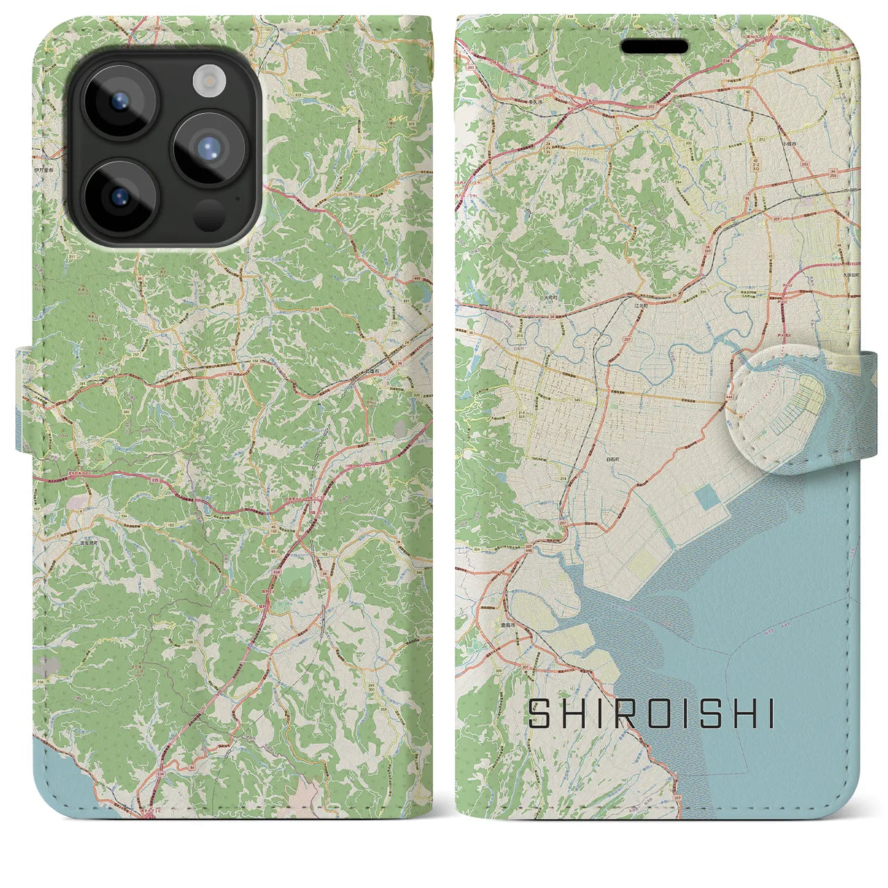 【白石(佐賀県)】地図柄iPhoneケース(手帳タイプ)ナチュラル・iPhone 15 Pro Max 用