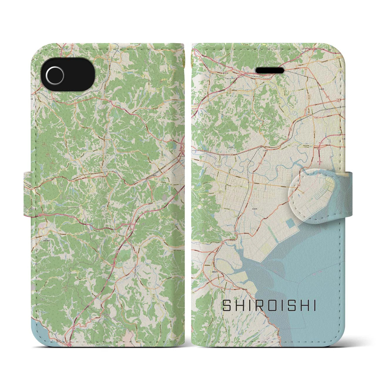 【白石(佐賀県)】地図柄iPhoneケース(手帳タイプ)ナチュラル・iPhone SE(第3 / 第2世代) / 8 / 7 / 6s / 6 用