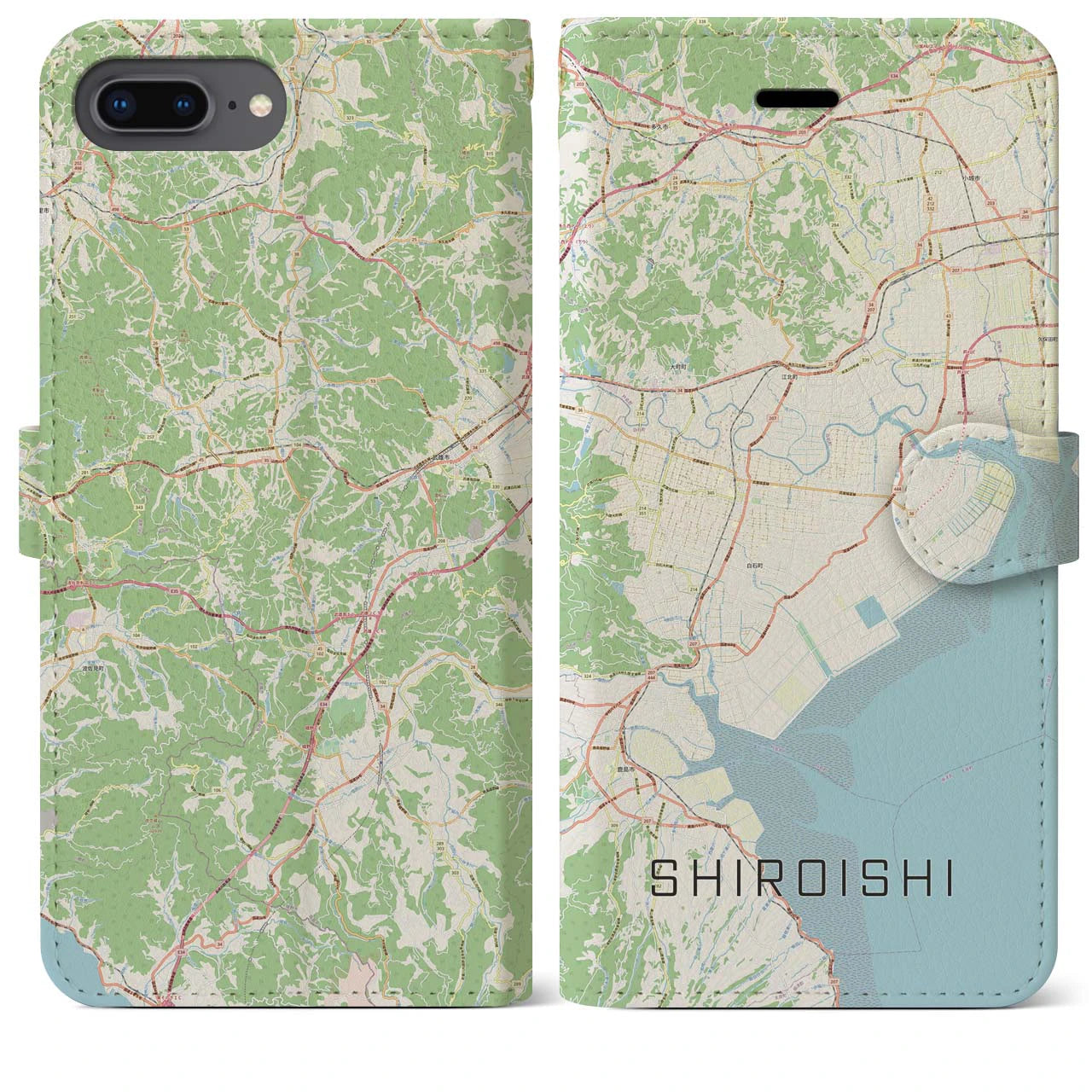 【白石(佐賀県)】地図柄iPhoneケース(手帳タイプ)ナチュラル・iPhone 8Plus /7Plus / 6sPlus / 6Plus 用