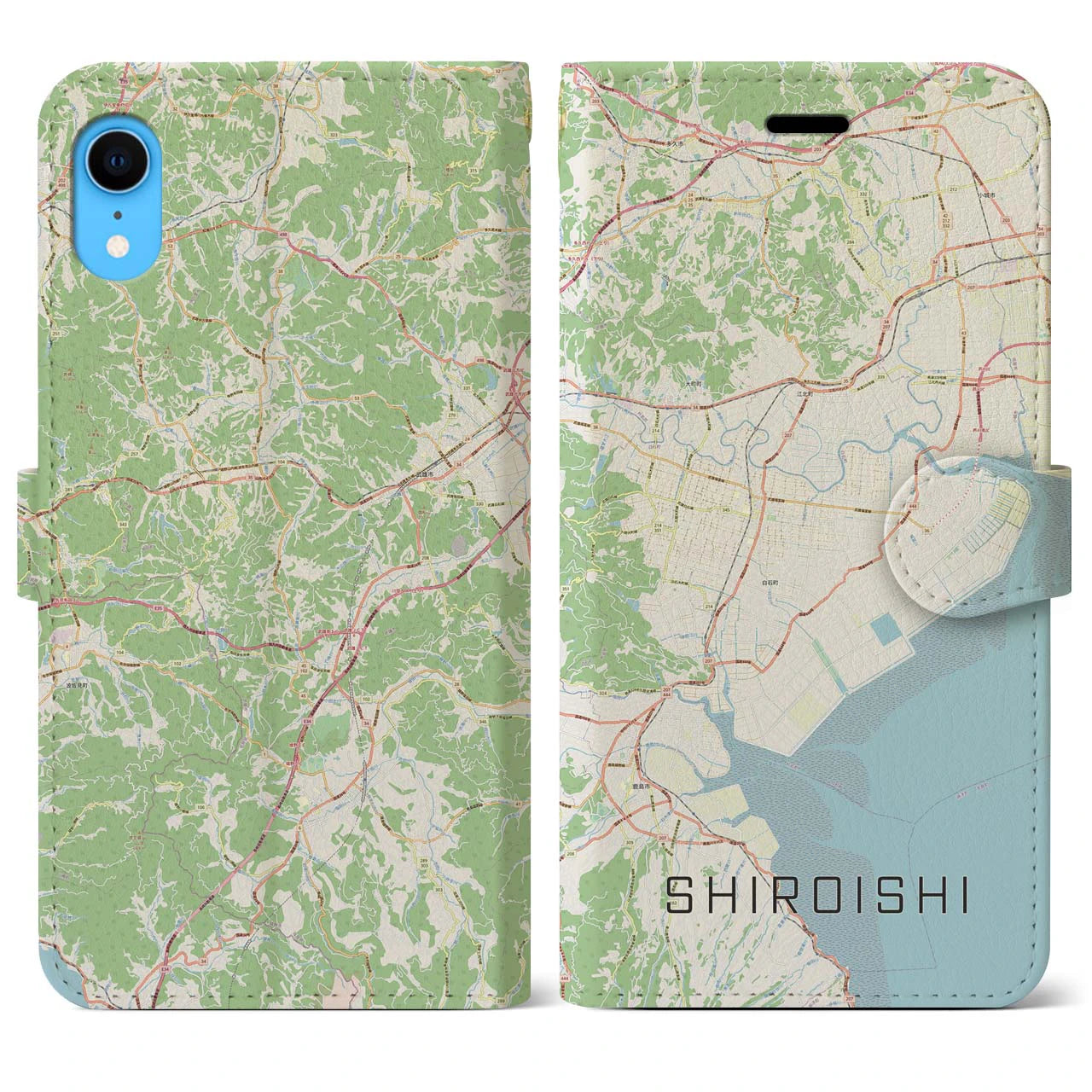【白石(佐賀県)】地図柄iPhoneケース(手帳タイプ)ナチュラル・iPhone XR 用