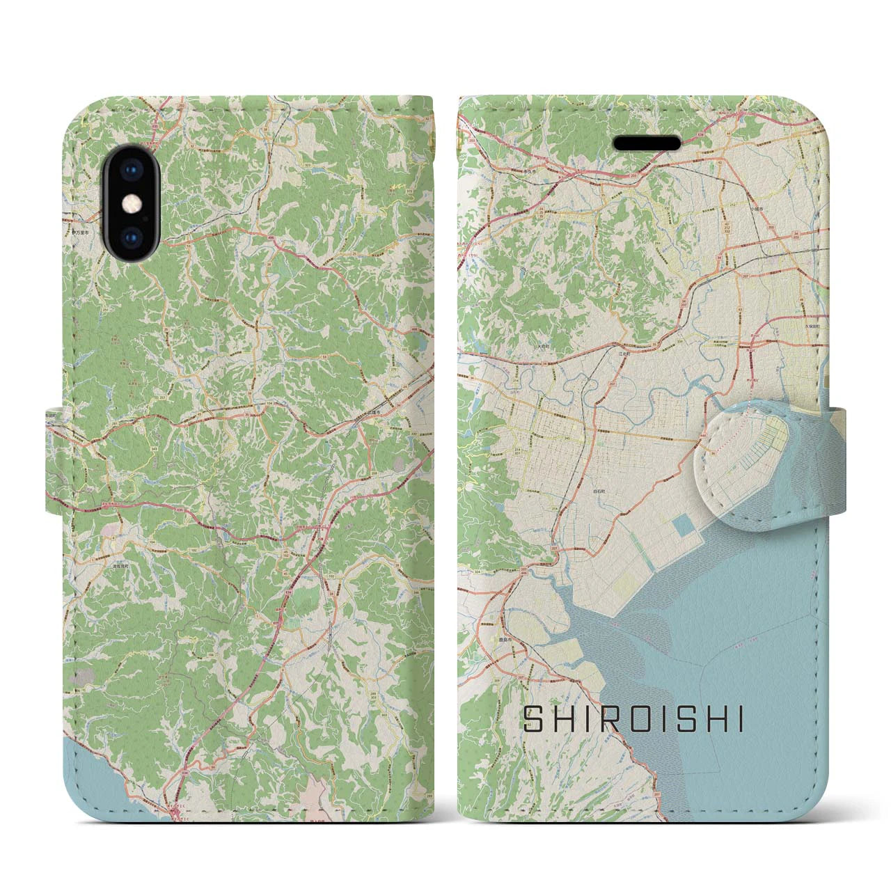 【白石(佐賀県)】地図柄iPhoneケース(手帳タイプ)ナチュラル・iPhone XS / X 用