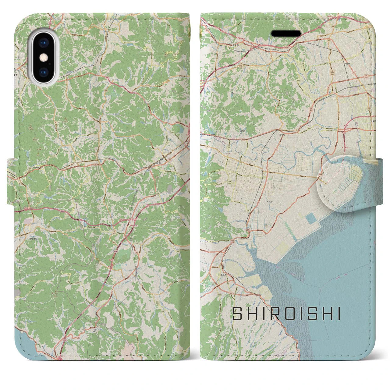【白石(佐賀県)】地図柄iPhoneケース(手帳タイプ)ナチュラル・iPhone XS Max 用