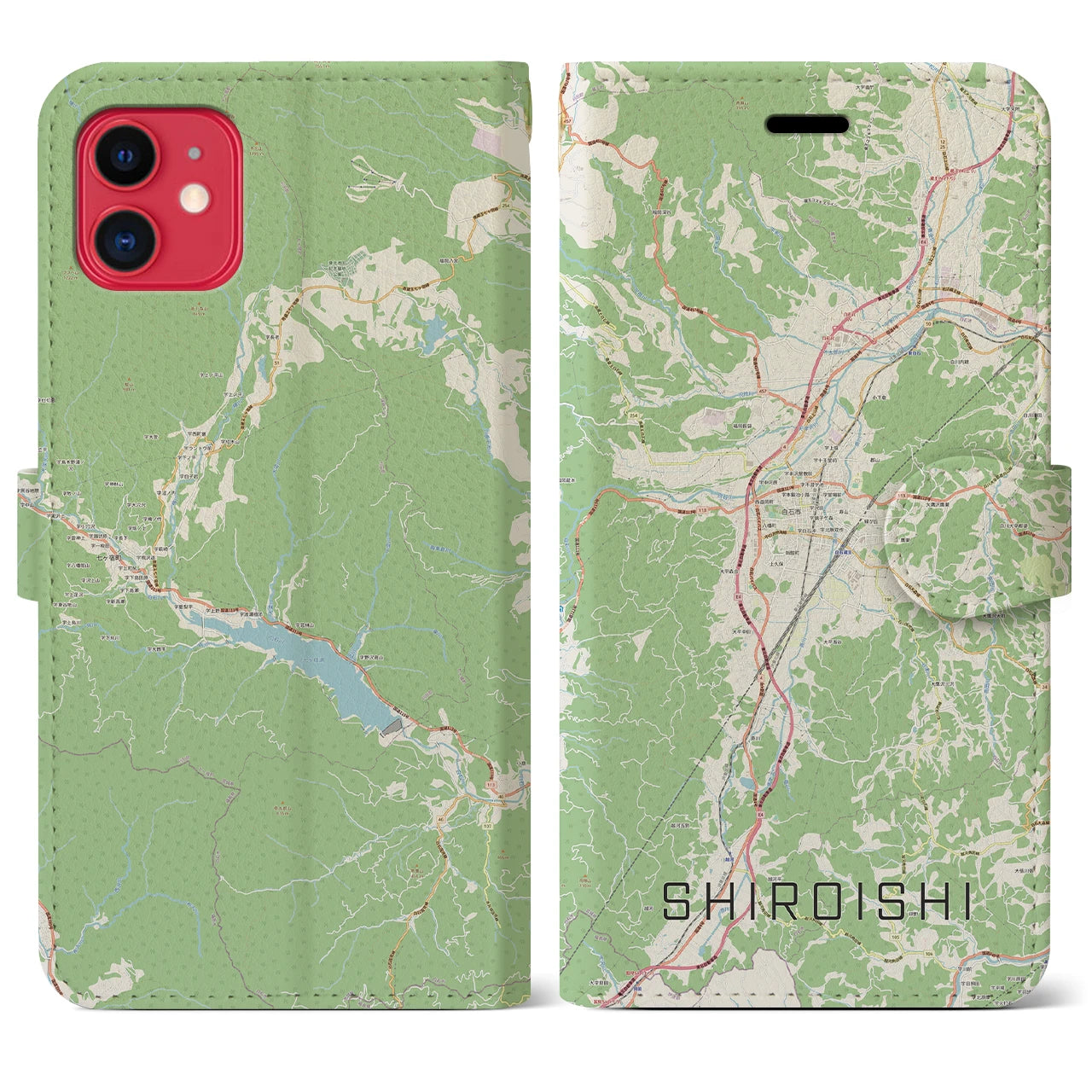 【白石(宮城県)】地図柄iPhoneケース(手帳タイプ)ナチュラル・iPhone 11 用