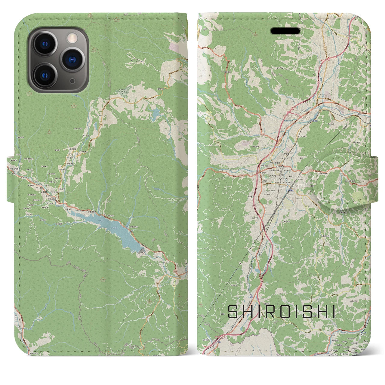 【白石(宮城県)】地図柄iPhoneケース(手帳タイプ)ナチュラル・iPhone 11 Pro Max 用