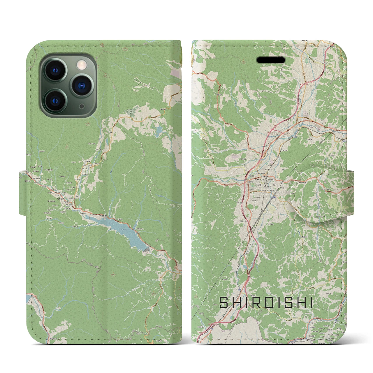 【白石(宮城県)】地図柄iPhoneケース(手帳タイプ)ナチュラル・iPhone 11 Pro 用
