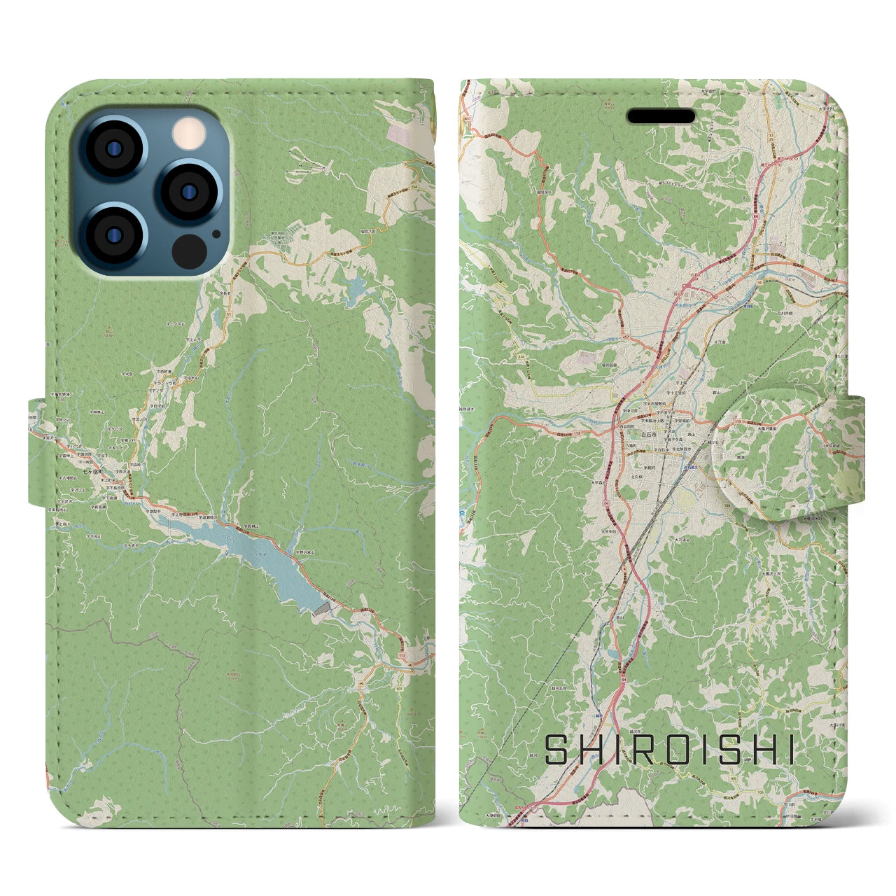 【白石(宮城県)】地図柄iPhoneケース(手帳タイプ)ナチュラル・iPhone 12 / 12 Pro 用