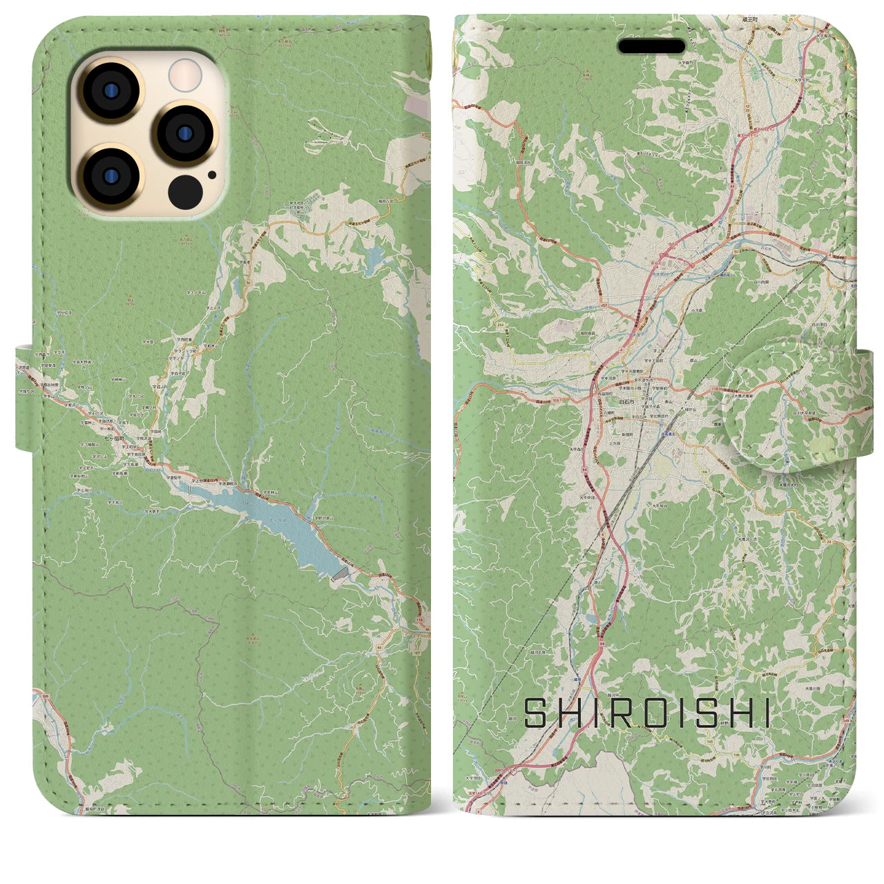 【白石(宮城県)】地図柄iPhoneケース(手帳タイプ)ナチュラル・iPhone 12 Pro Max 用