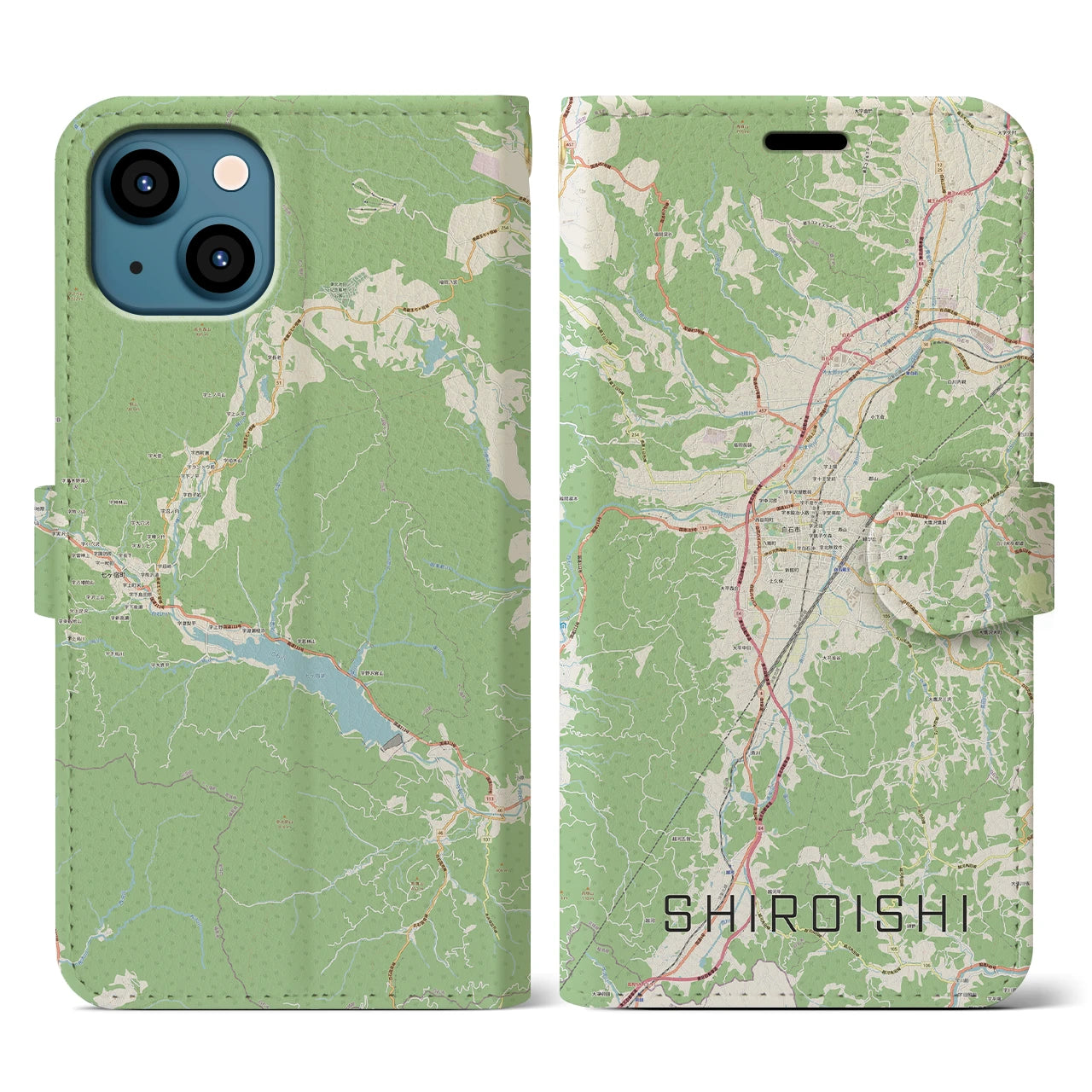 【白石(宮城県)】地図柄iPhoneケース(手帳タイプ)ナチュラル・iPhone 13 用