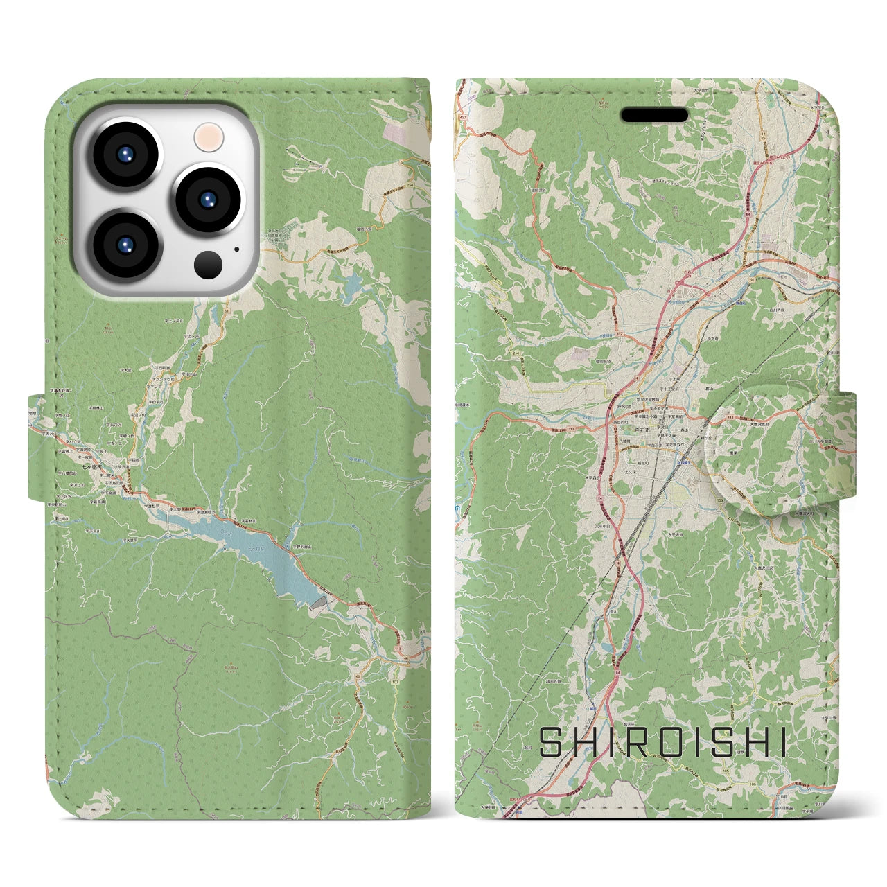 【白石(宮城県)】地図柄iPhoneケース(手帳タイプ)ナチュラル・iPhone 13 Pro 用