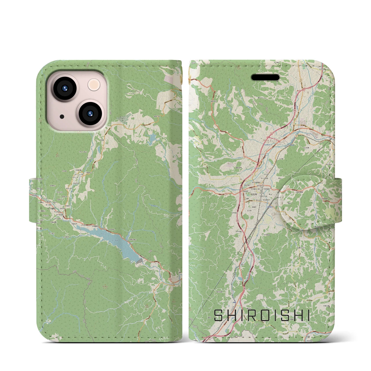 【白石(宮城県)】地図柄iPhoneケース(手帳タイプ)ナチュラル・iPhone 13 mini 用