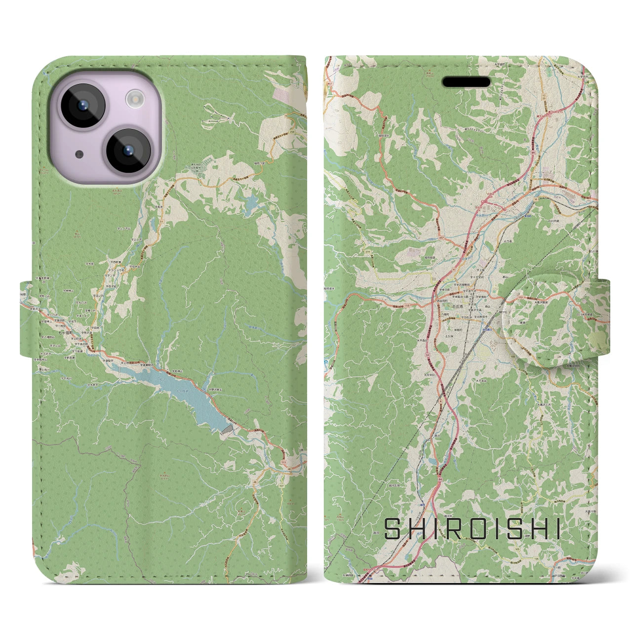 【白石(宮城県)】地図柄iPhoneケース(手帳タイプ)ナチュラル・iPhone 14 用