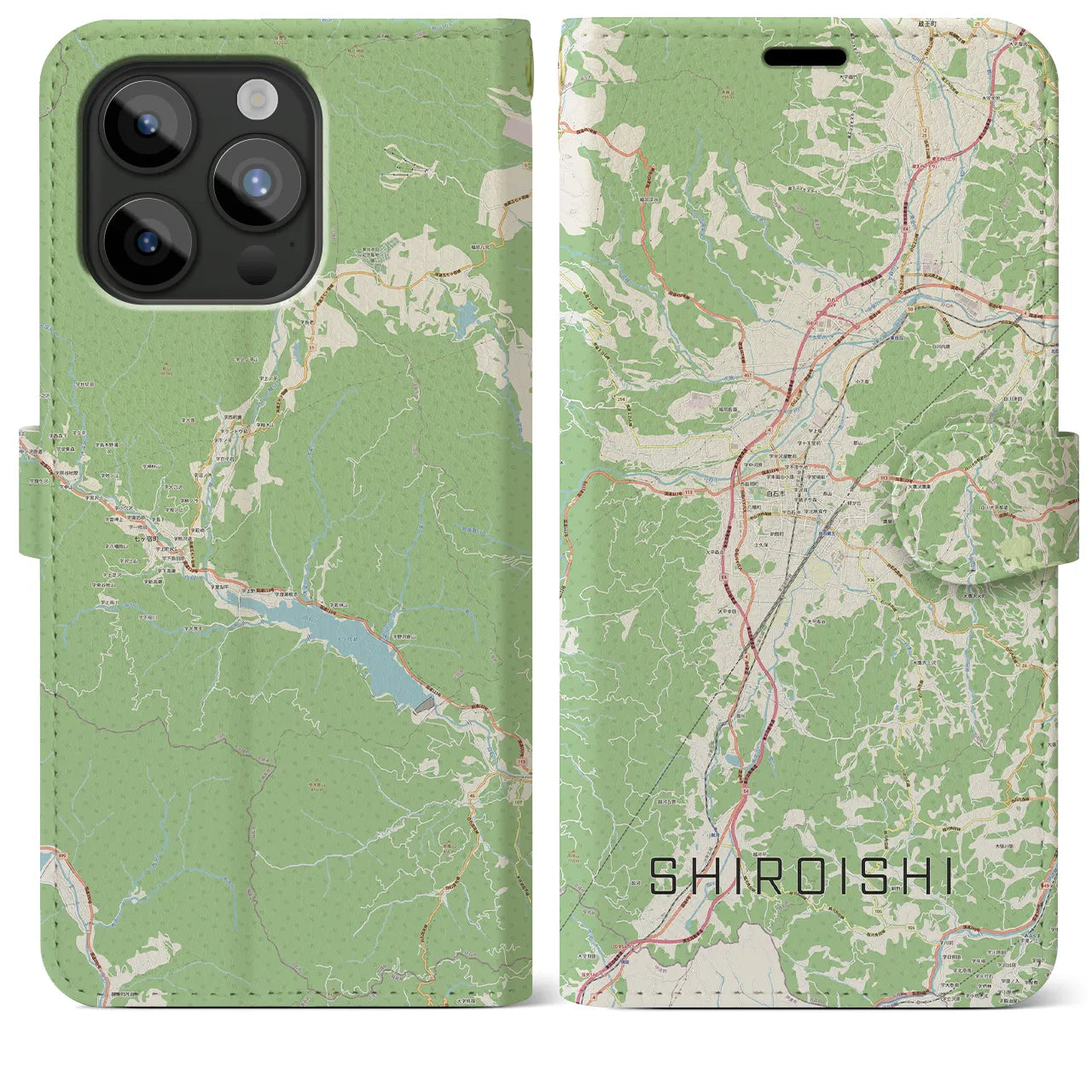 【白石(宮城県)】地図柄iPhoneケース(手帳タイプ)ナチュラル・iPhone 15 Pro Max 用