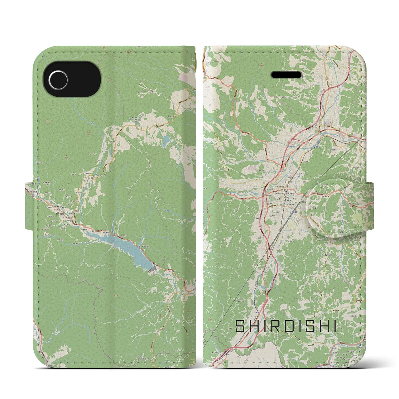 【白石(宮城県)】地図柄iPhoneケース(手帳タイプ)ナチュラル・iPhone SE(第3 / 第2世代) / 8 / 7 / 6s / 6 用