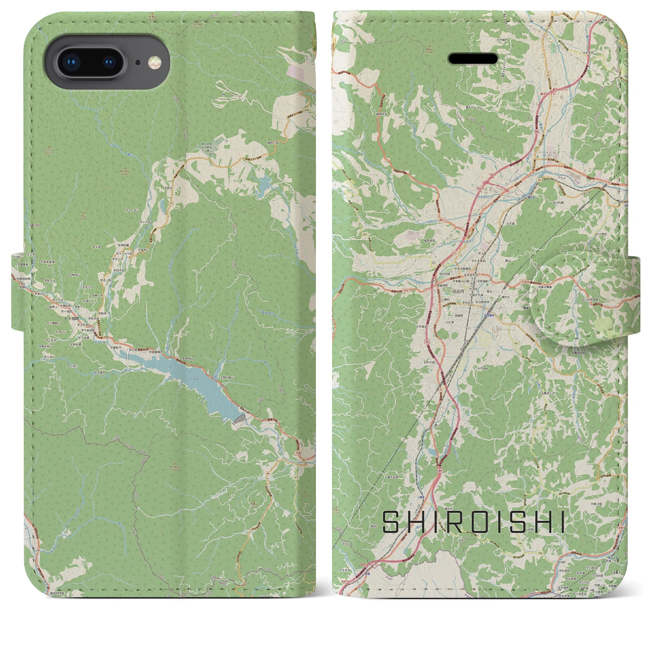 【白石(宮城県)】地図柄iPhoneケース(手帳タイプ)ナチュラル・iPhone 8Plus /7Plus / 6sPlus / 6Plus 用