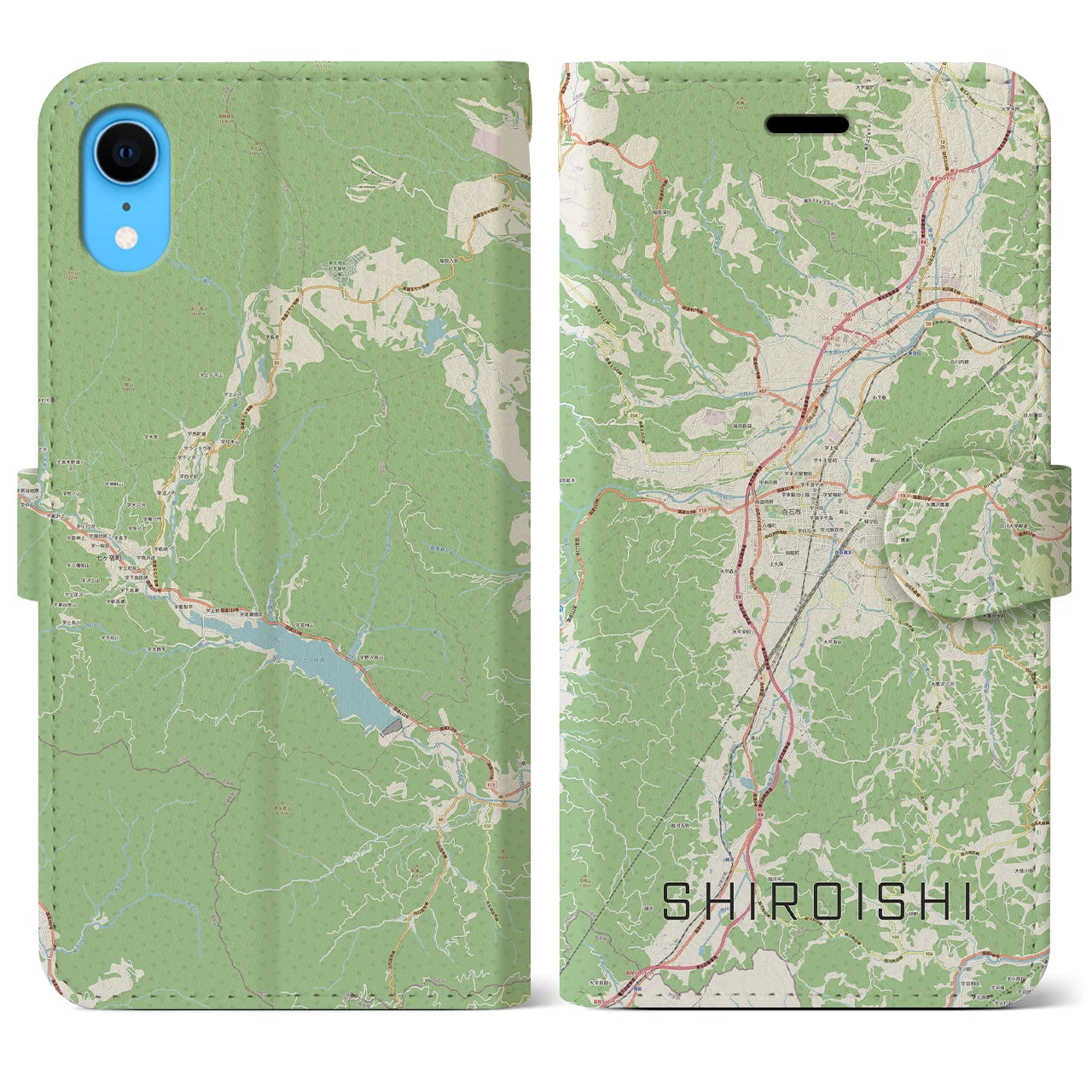 【白石(宮城県)】地図柄iPhoneケース(手帳タイプ)ナチュラル・iPhone XR 用