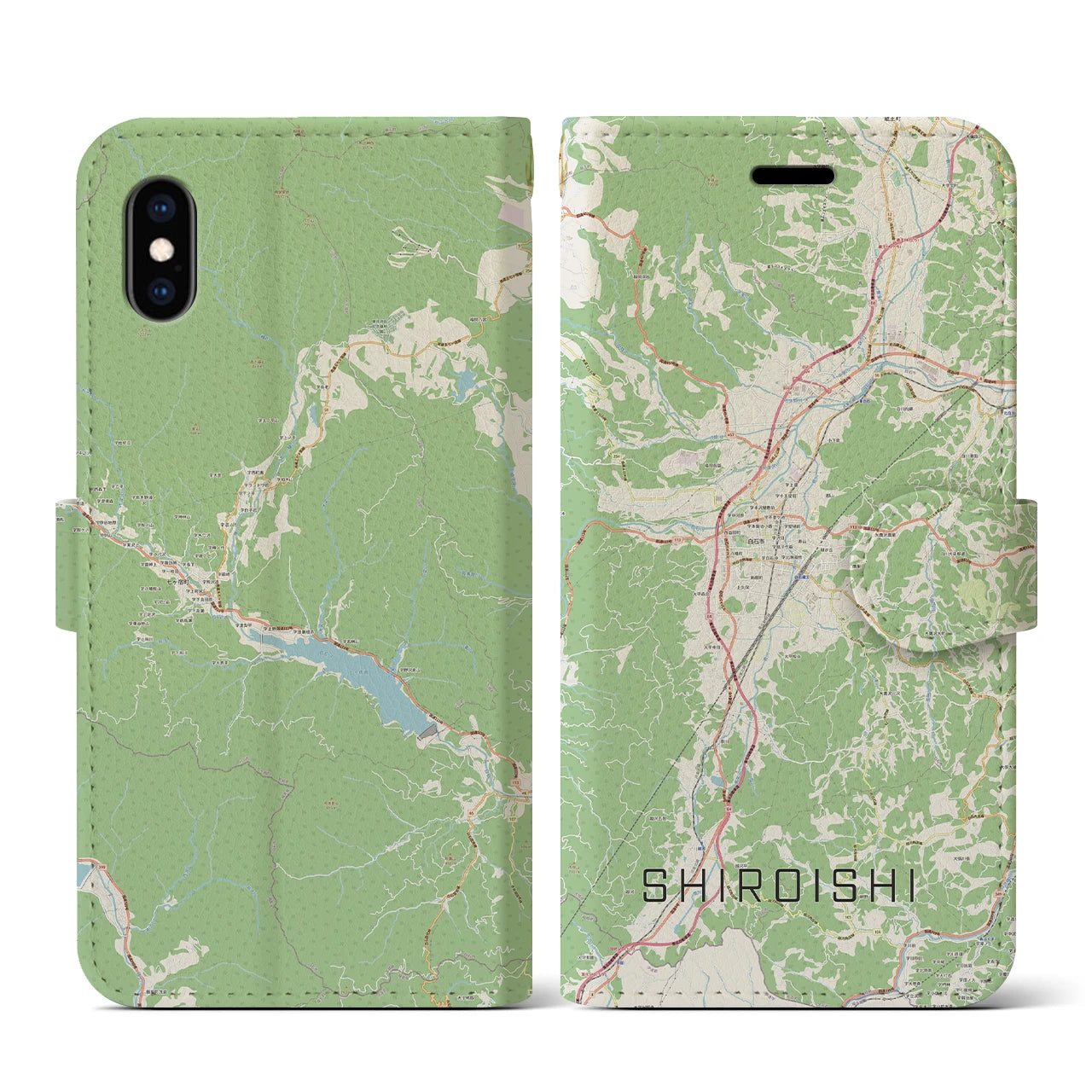 【白石(宮城県)】地図柄iPhoneケース(手帳タイプ)ナチュラル・iPhone XS / X 用