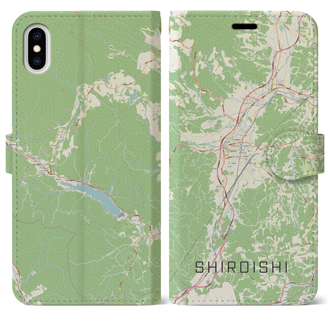 【白石(宮城県)】地図柄iPhoneケース(手帳タイプ)ナチュラル・iPhone XS Max 用