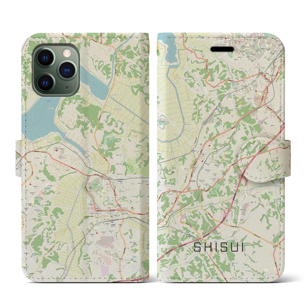 【酒々井(千葉県)】地図柄iPhoneケース(手帳タイプ)ナチュラル・iPhone 11 Pro 用