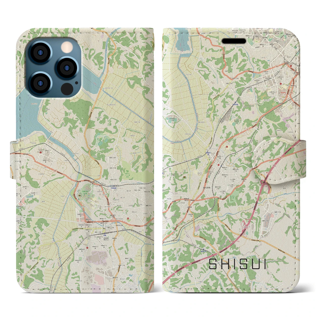 【酒々井(千葉県)】地図柄iPhoneケース(手帳タイプ)ナチュラル・iPhone 12 / 12 Pro 用
