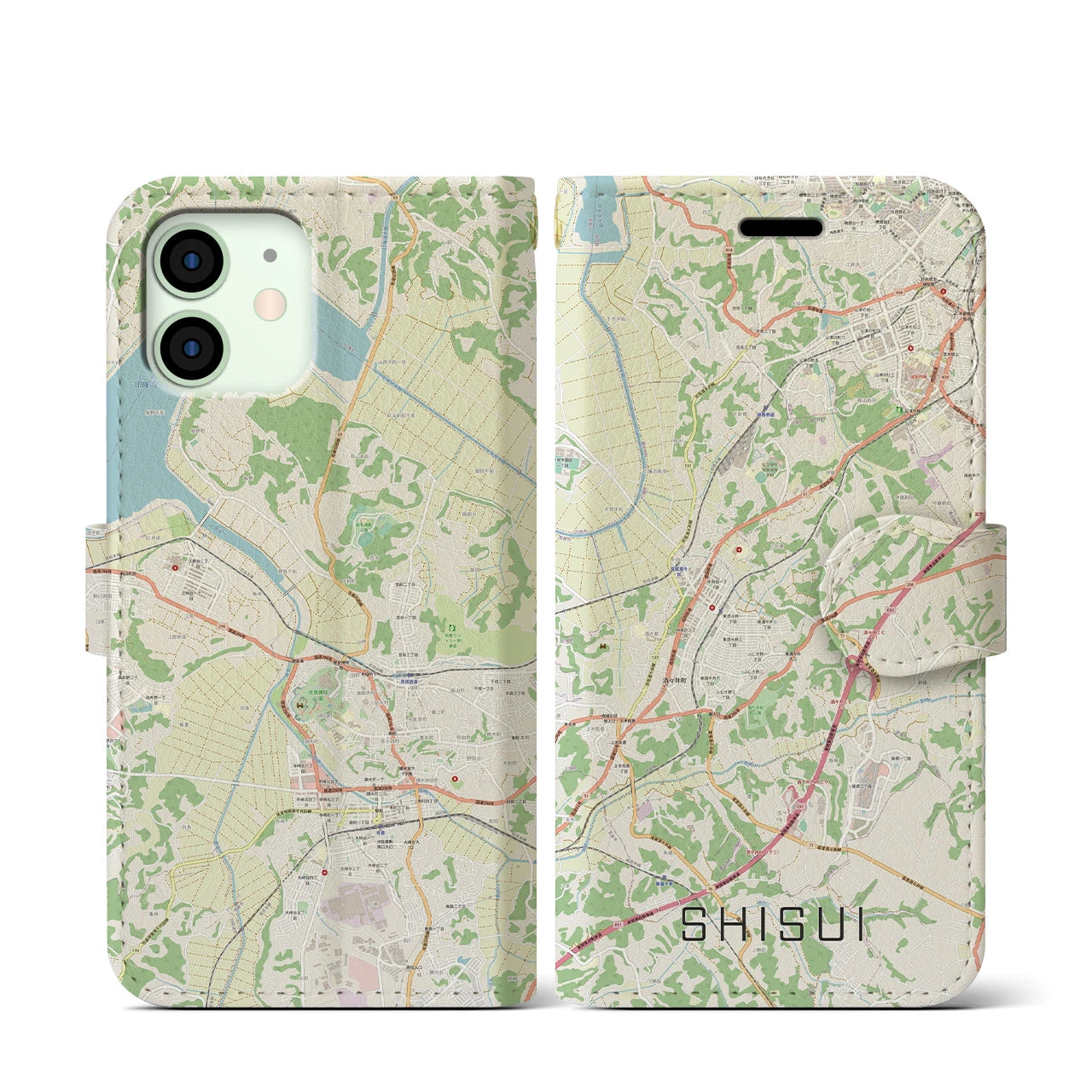 【酒々井(千葉県)】地図柄iPhoneケース(手帳タイプ)ナチュラル・iPhone 12 mini 用