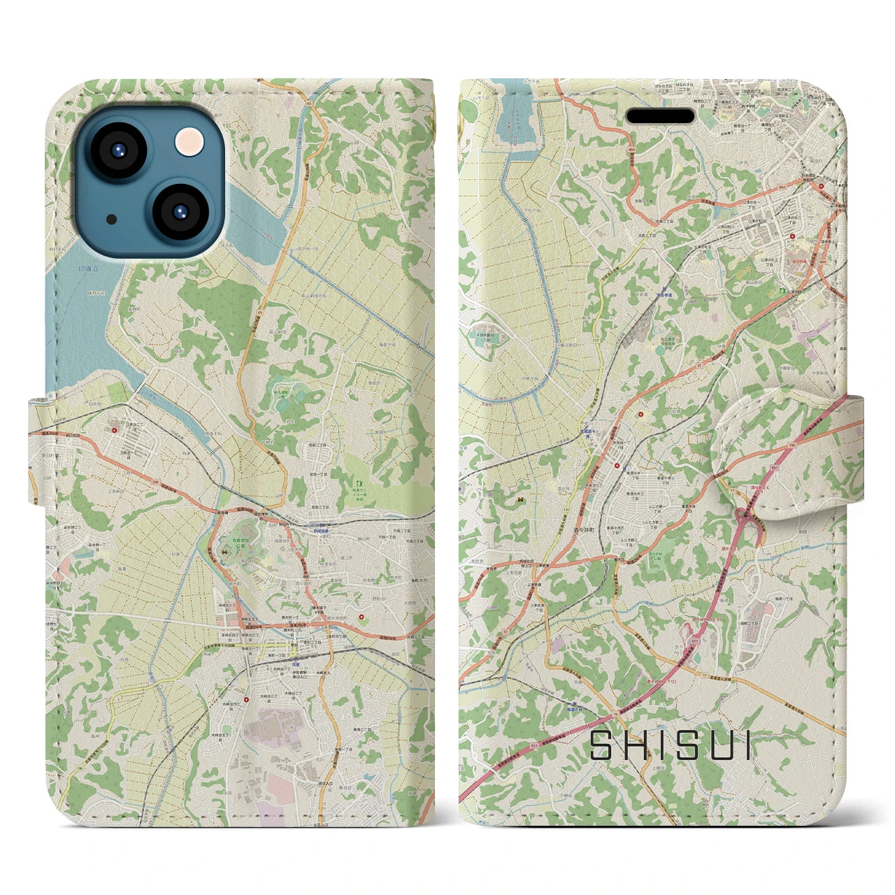 【酒々井(千葉県)】地図柄iPhoneケース(手帳タイプ)ナチュラル・iPhone 13 用