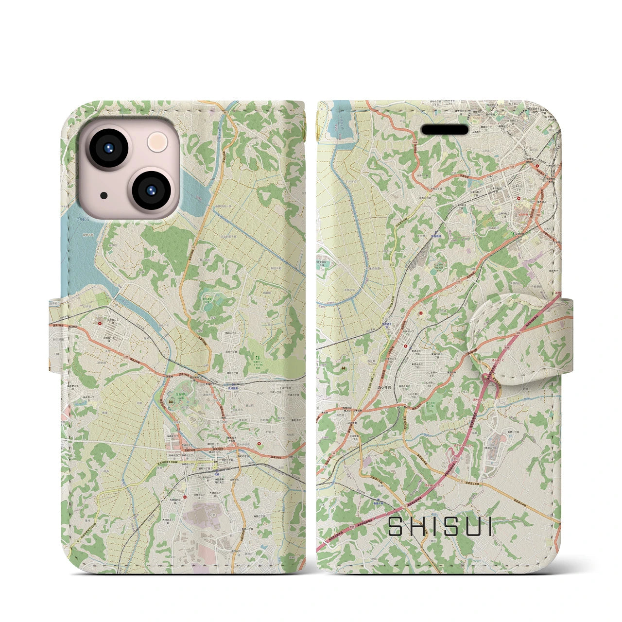 【酒々井(千葉県)】地図柄iPhoneケース(手帳タイプ)ナチュラル・iPhone 13 mini 用