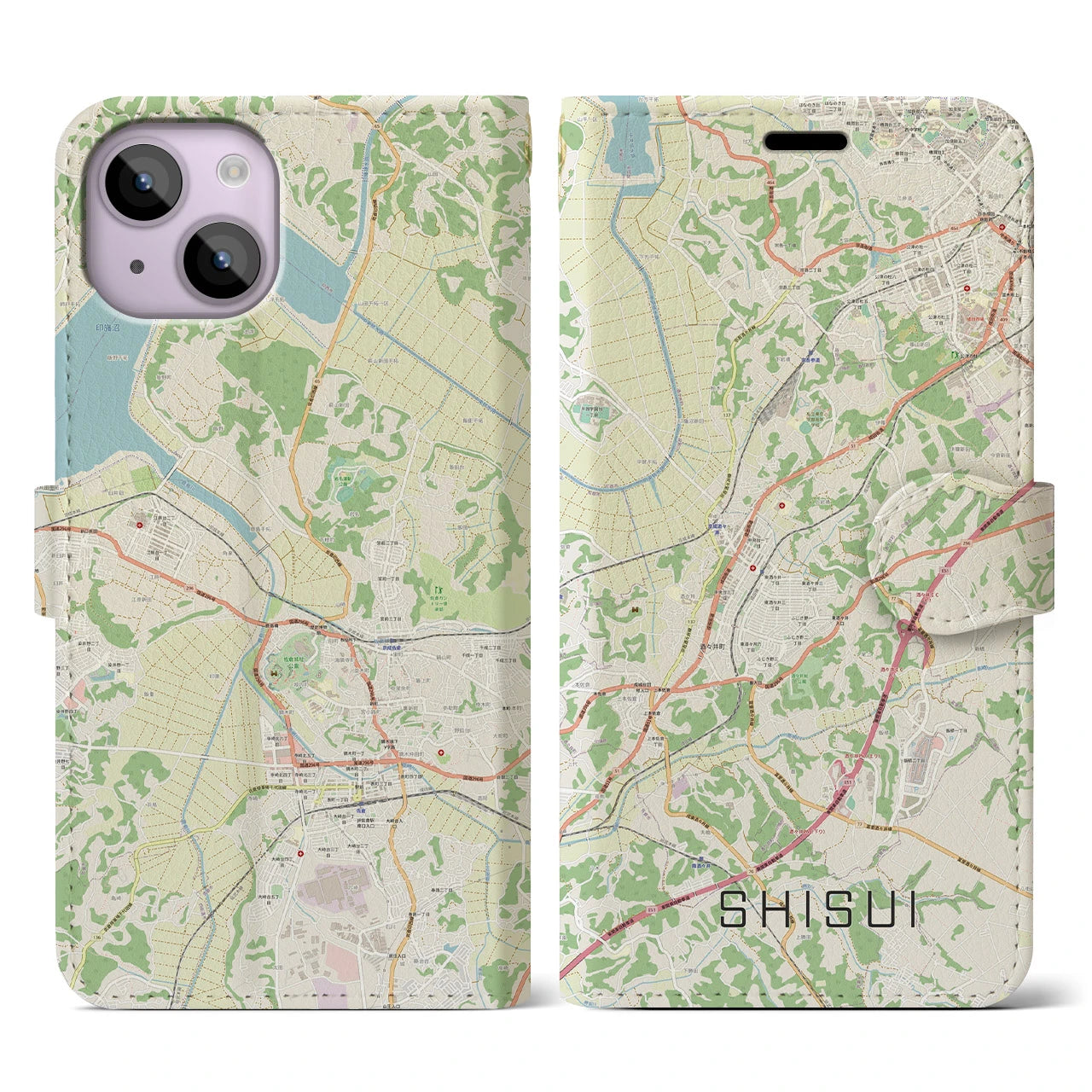 【酒々井(千葉県)】地図柄iPhoneケース(手帳タイプ)ナチュラル・iPhone 14 用