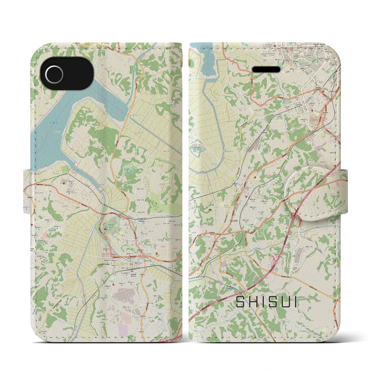 【酒々井(千葉県)】地図柄iPhoneケース(手帳タイプ)ナチュラル・iPhone SE(第3 / 第2世代) / 8 / 7 / 6s / 6 用