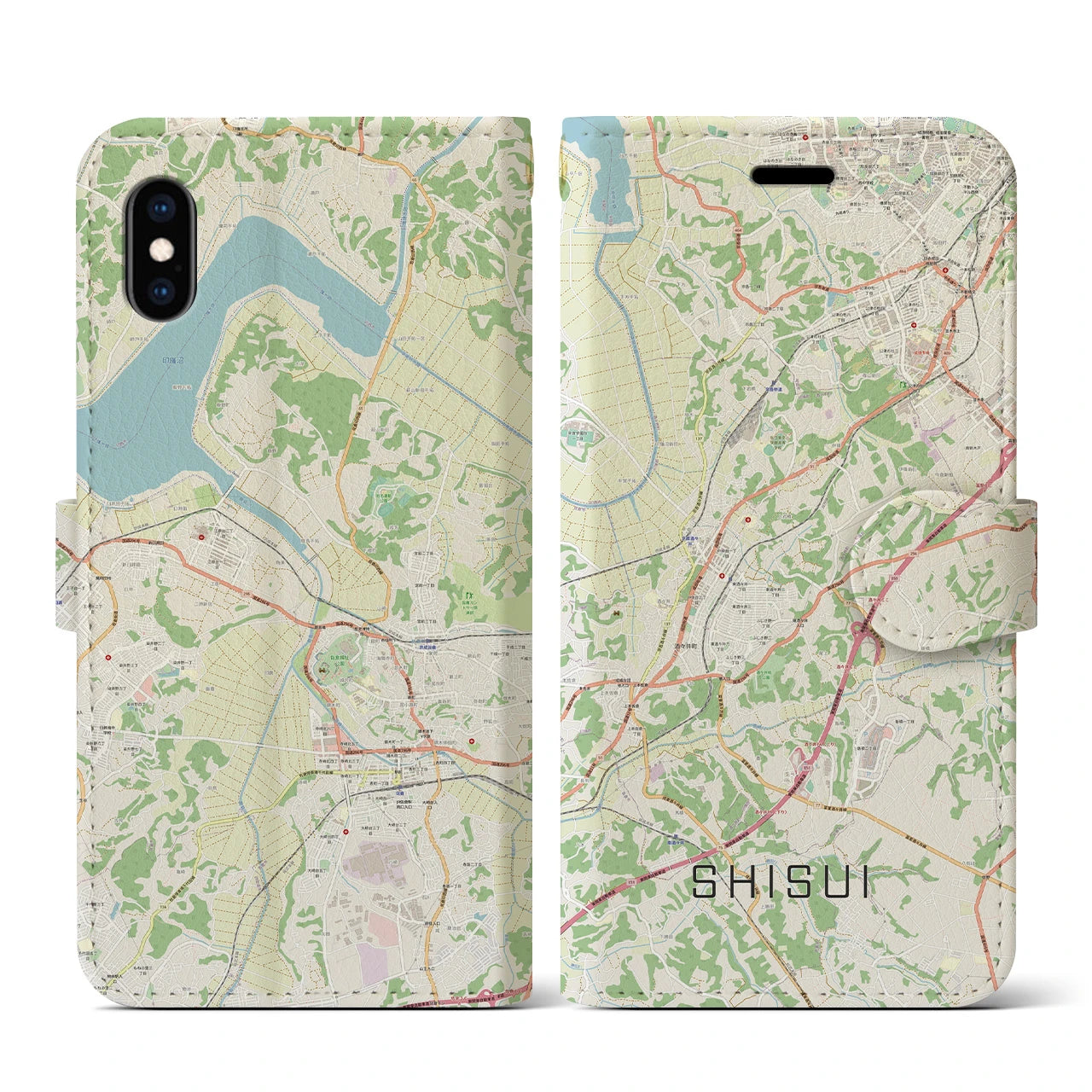 【酒々井(千葉県)】地図柄iPhoneケース(手帳タイプ)ナチュラル・iPhone XS / X 用